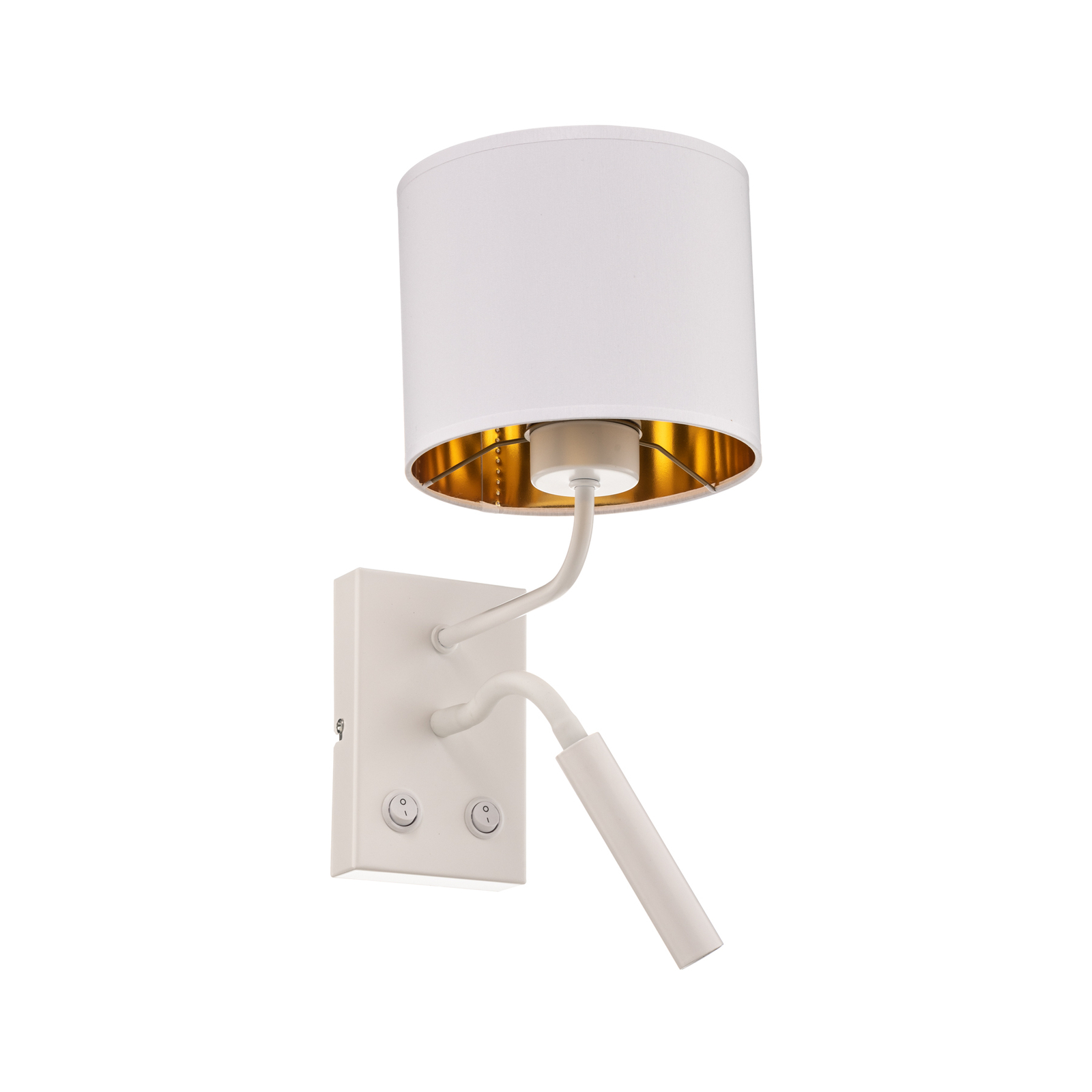 Wandlamp Soho, cilindervormig, leeslampje wit/goud