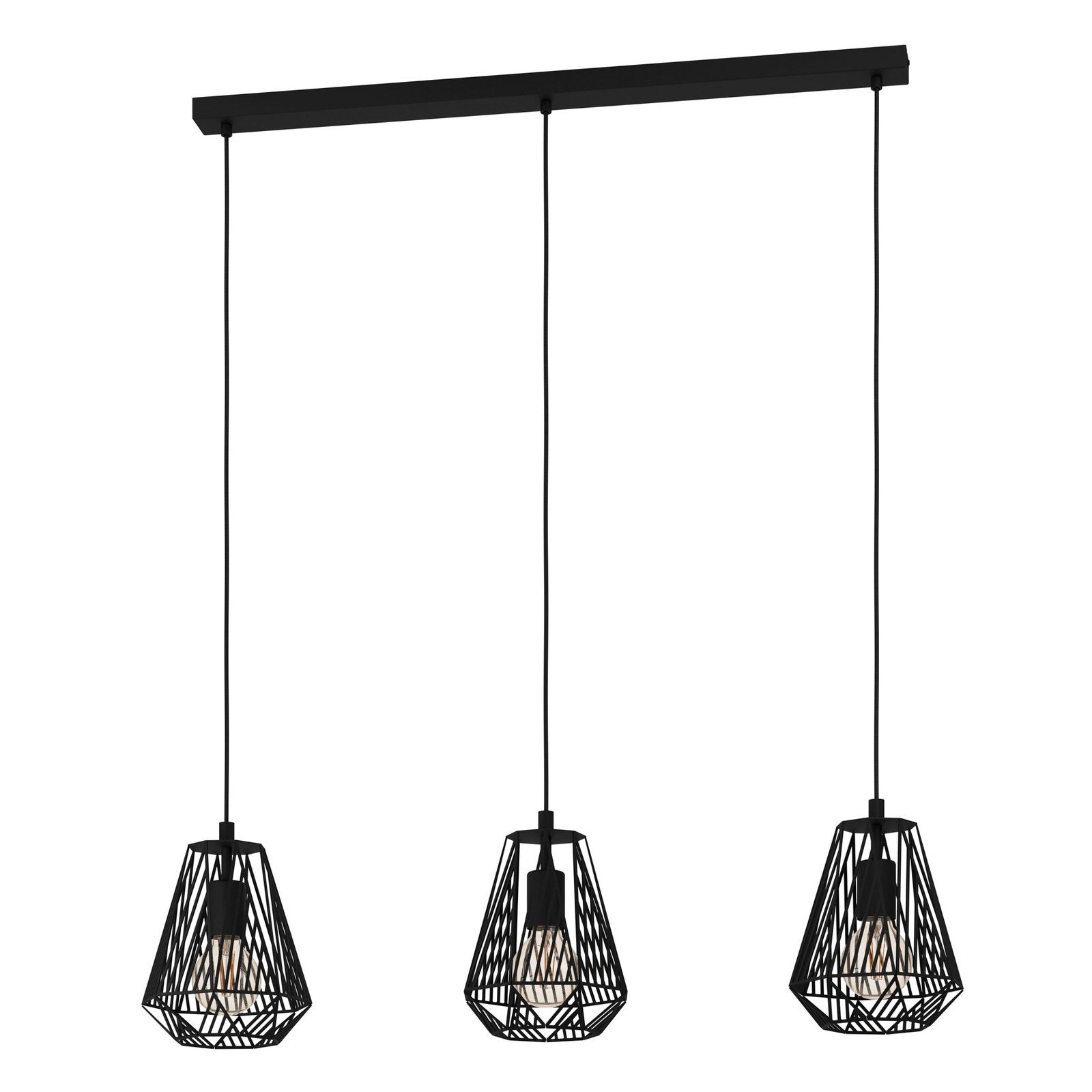 Stype hanglamp, zwart, lengte 96 cm, staal, 3-lamps.