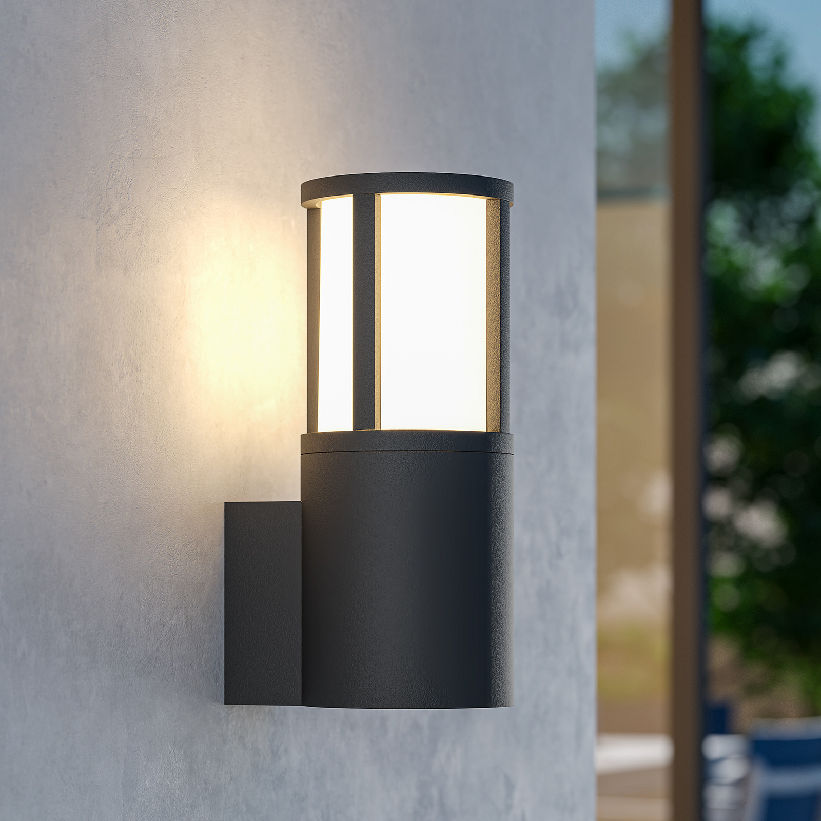 Facado II candeeiro de parede exterior, cinzento/opal, Ø 11 cm, IP65, metal