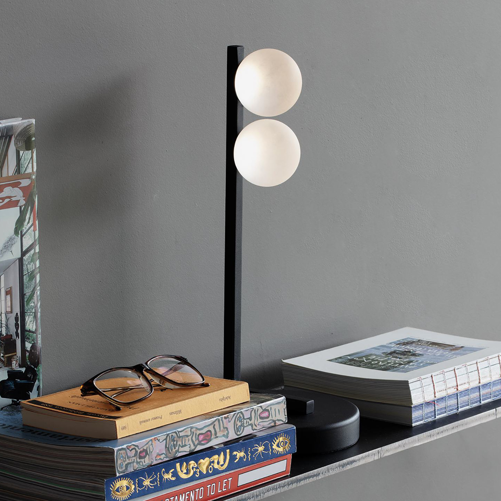 Ideal Lux LED asztali lámpa Ping Pong fekete 2-lámpás üveg fém