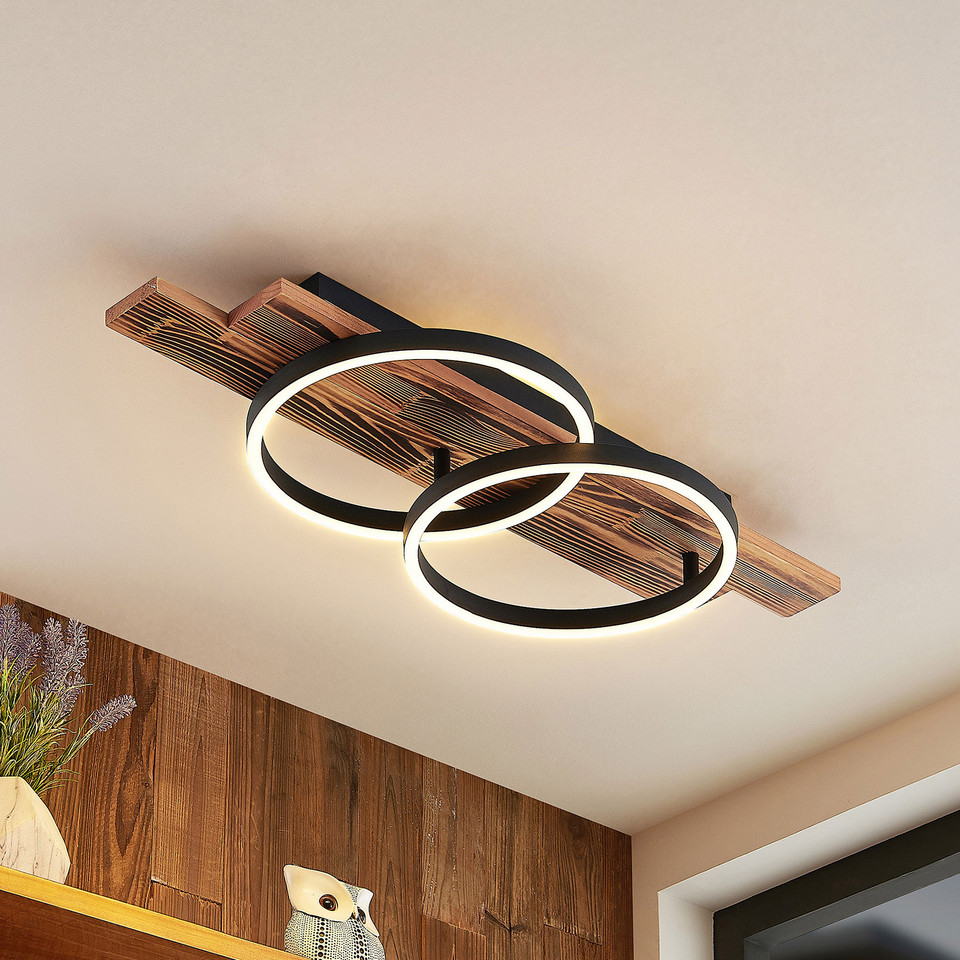 Lindby Sentoa LED Plafond Light Wood/Black, trä från Lindby