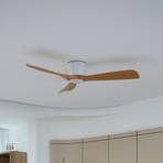 Lucande Ventilateur de plafond LED Moneno blanc/couleur bois DC silencieux