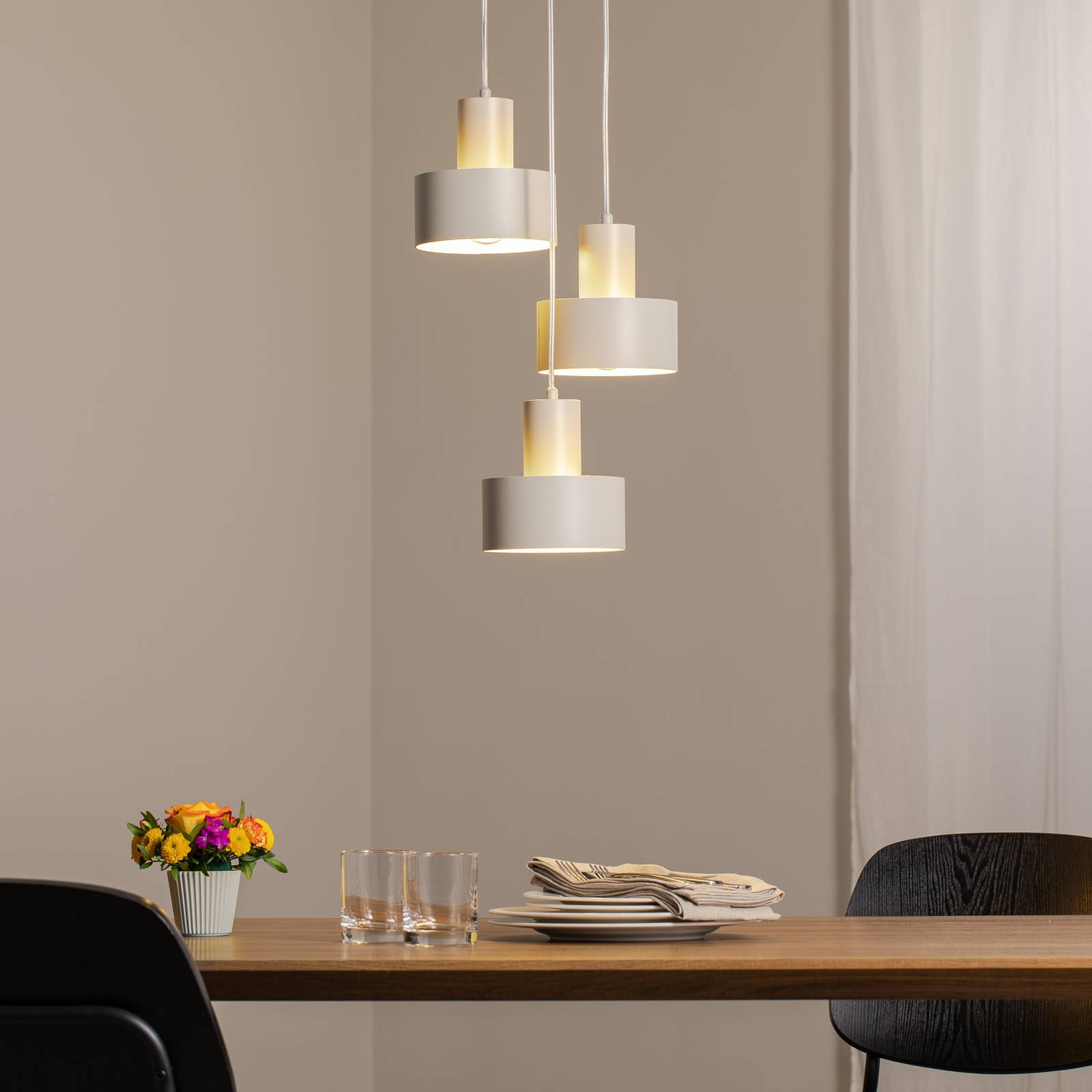 Hängeleuchte Rif 3, taupe, rund, 3-flammig, Ø 33 cm, Stahl günstig online kaufen