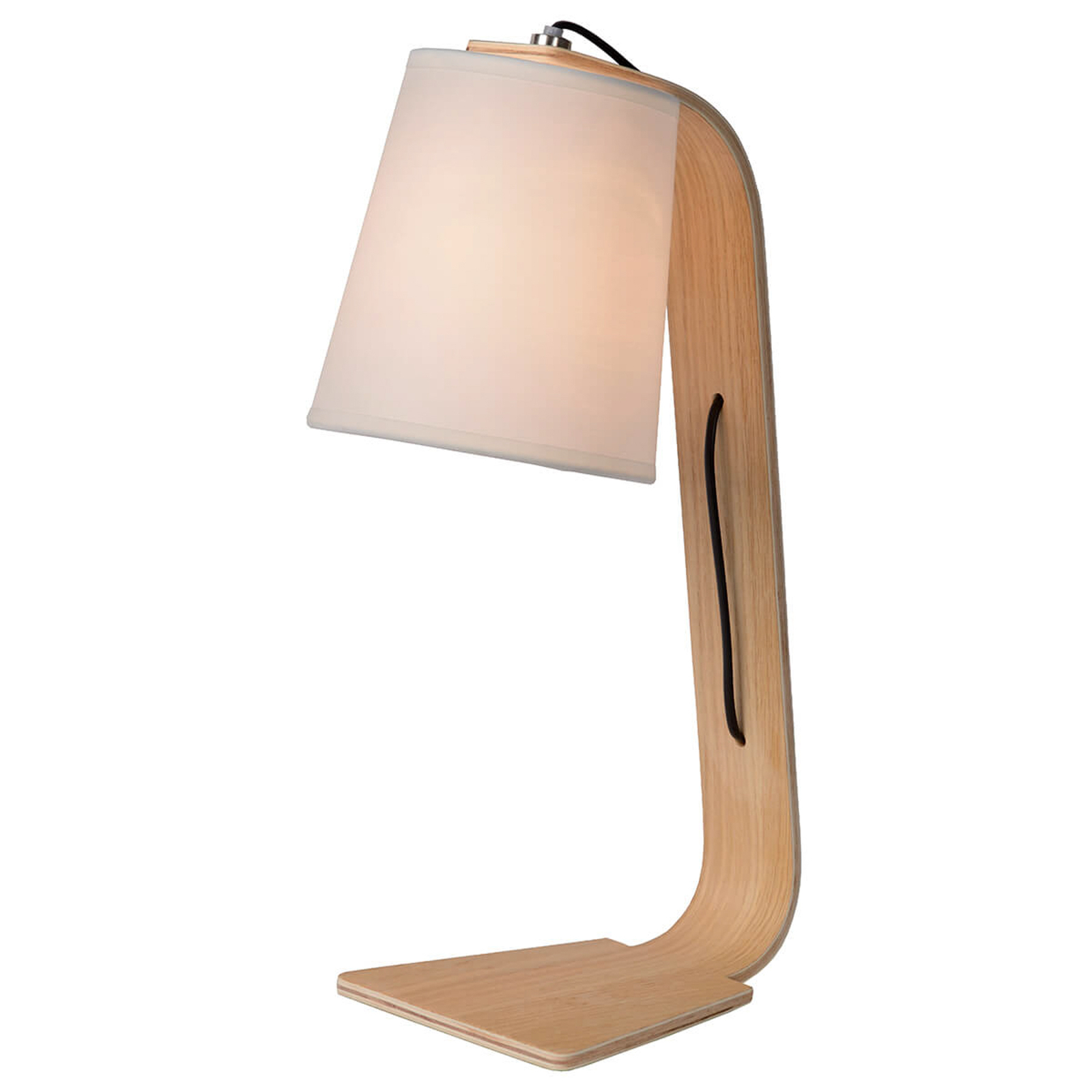White Nordic wooden table lamp with fabric shade