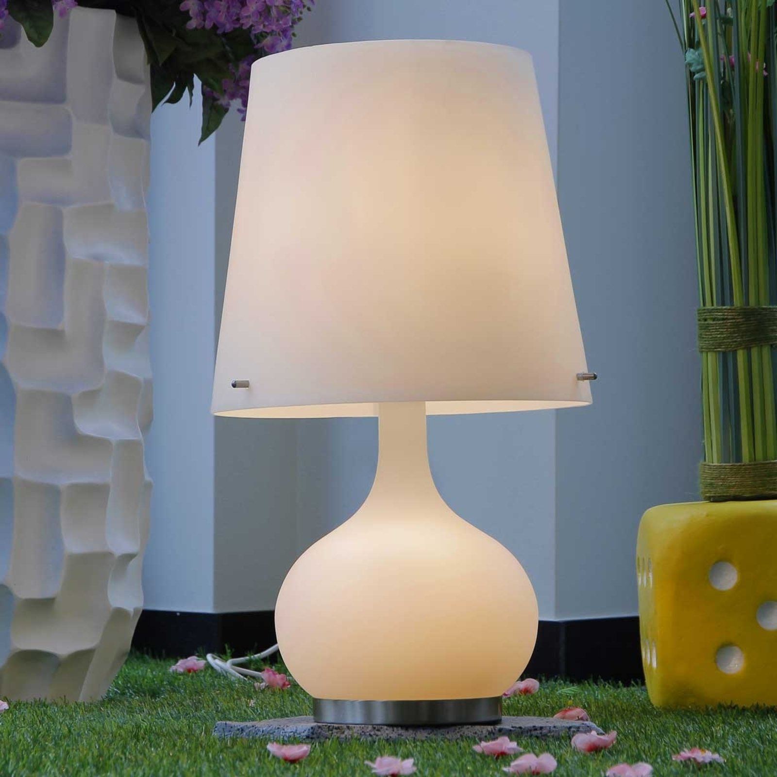 Lampada da tavolo Ade, altezza 58 cm, bianco, vetro