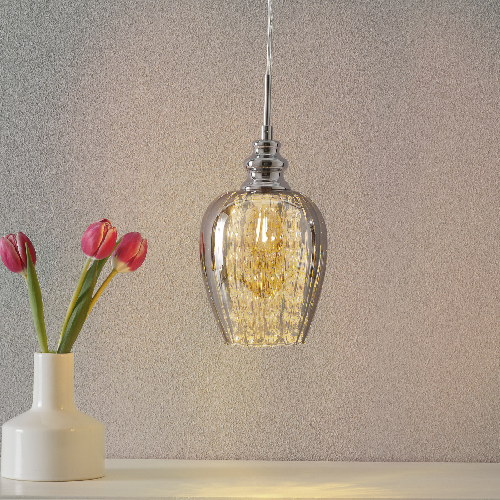Maytoni Blues hanging light, 1-bulb, smoky grey, for Living / Dining Room, metal, glass, crystal, E14, 40 W, energy efficiency: A++, H: 23 cm