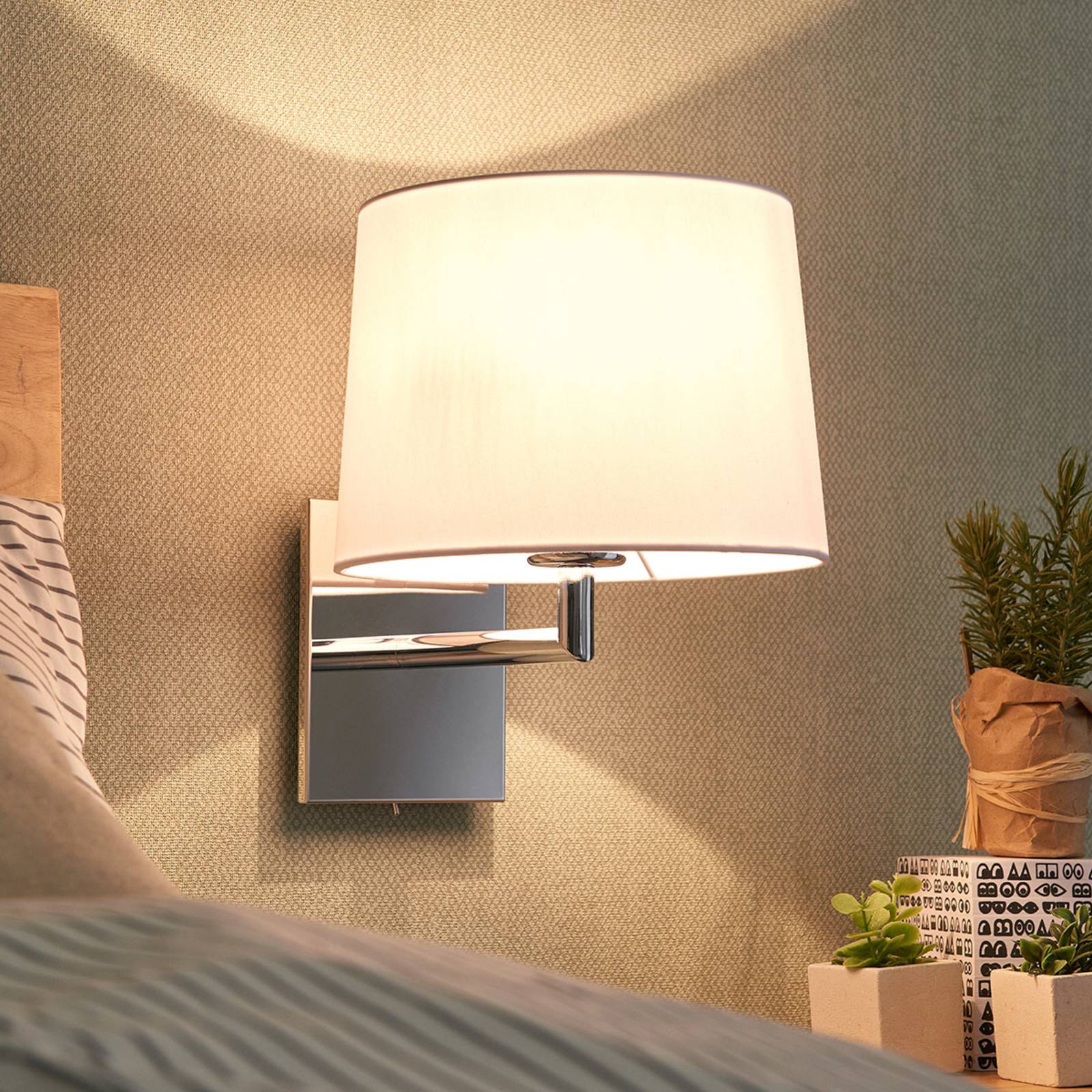 Lucande Wall light Randy with a fabric lampshade, for Living / Dining Room, fabric, metal, E27, 60 W, W: 21.5 cm, H: 26.5 cm