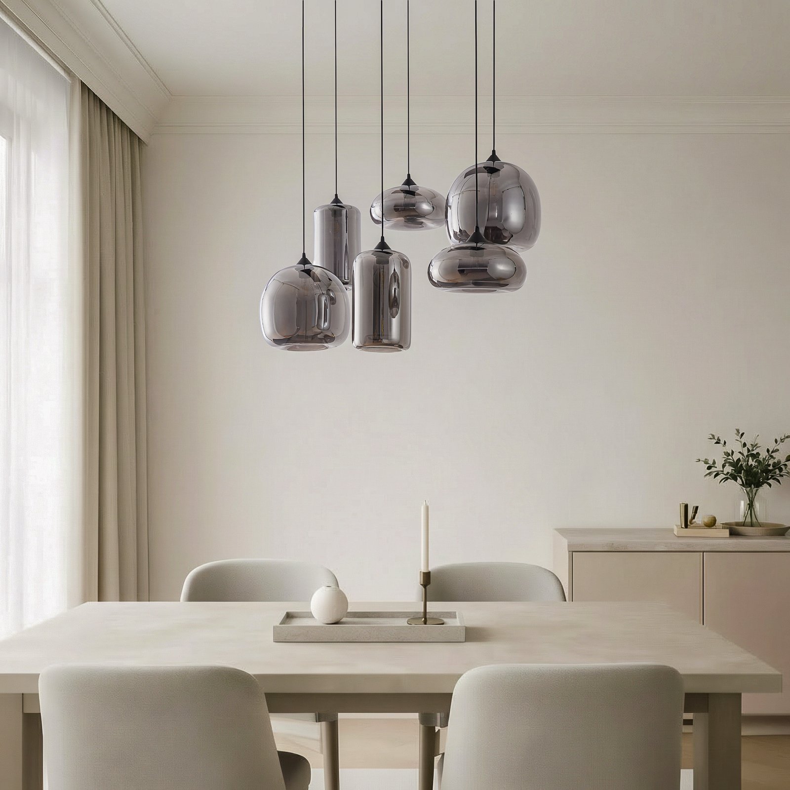 Marla pendant light, 6-bulb, glass, smoke grey - Lindby Marla pendant light, 6-bulb, glass, smoke grey - Lindby