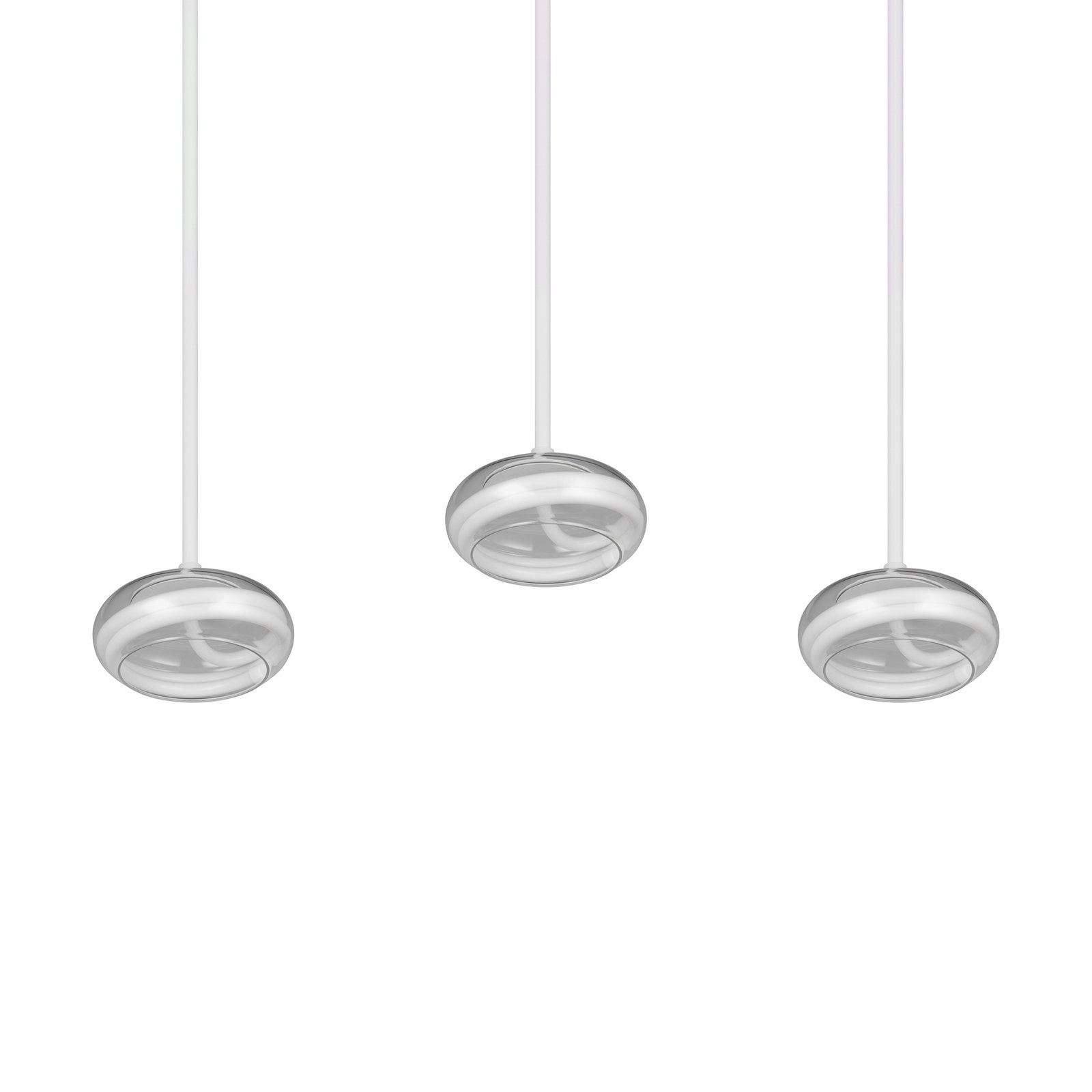 Lampada LED a sospensione Tarsia, bianco opaco, lunghezza 91 cm, vetro, a 3