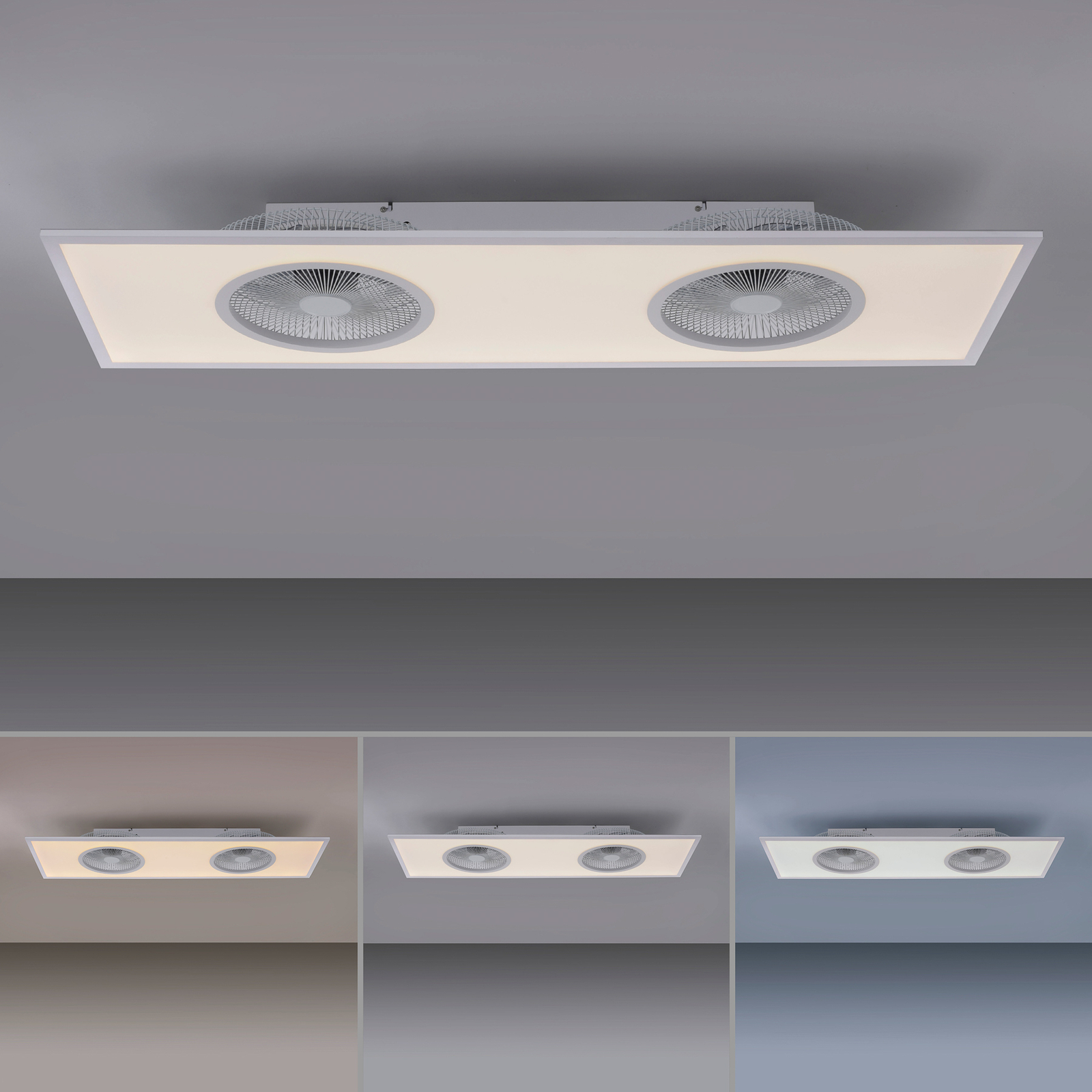 LED stropný ventilátor Flat-Air, CCT, biely, 120x40cm
