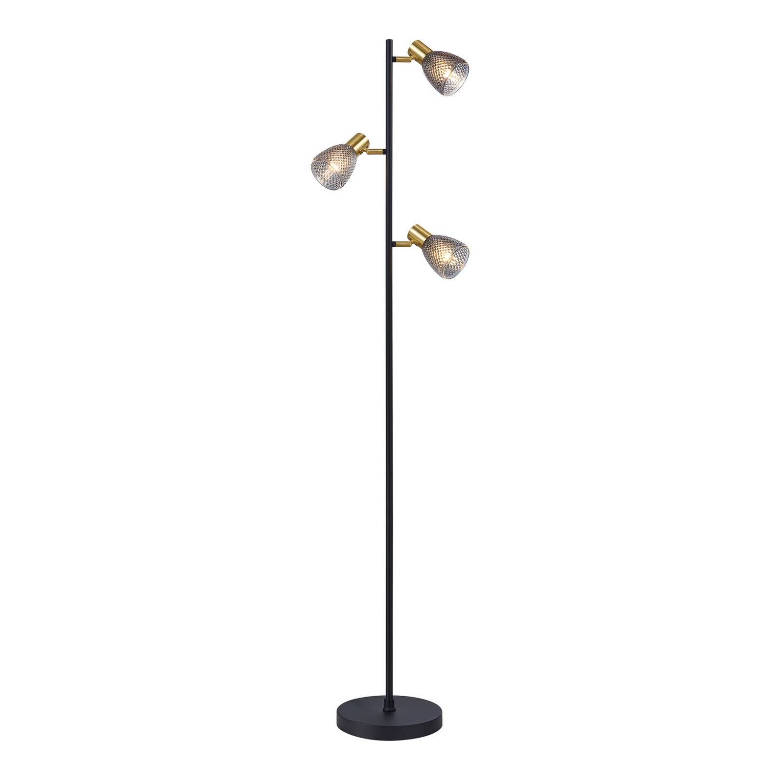 Lampa stojąca Lindita, 3-punktowa, szkło, żelazo, dymnoszara, E14