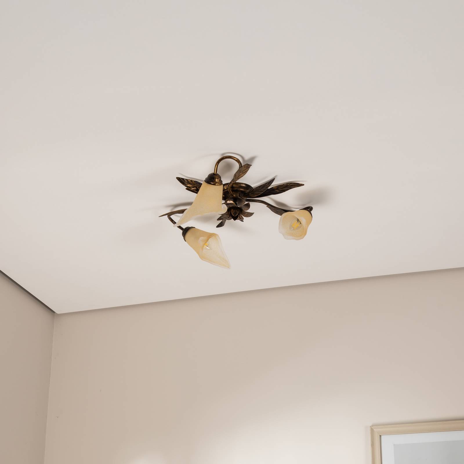 Lampa sufitowa Alga, 3-punktowa, żelazo, szkło, Florentyna