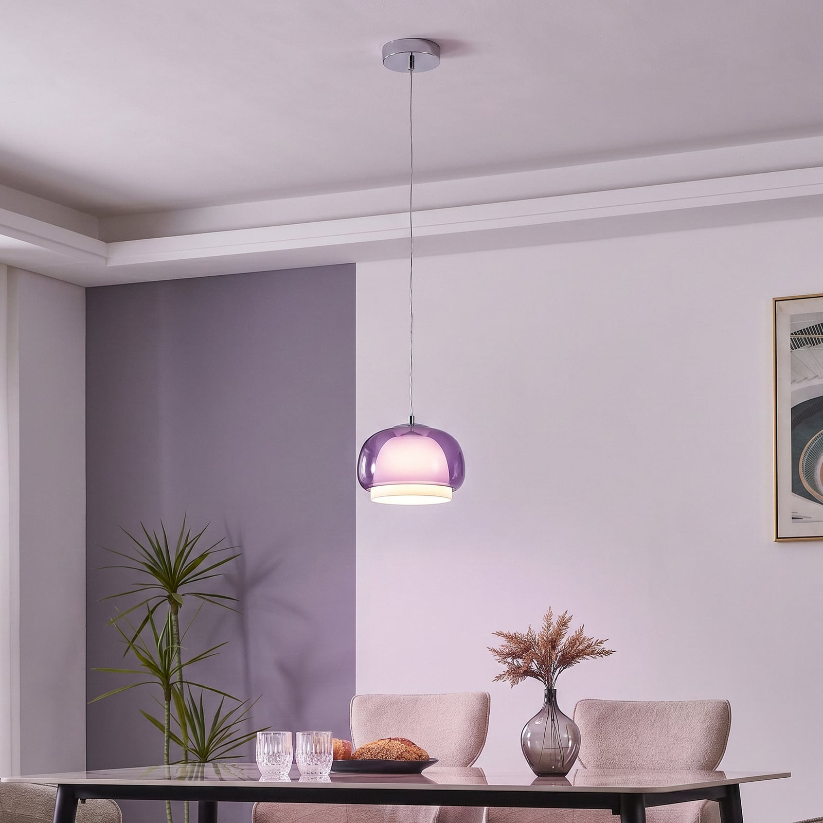 Hanglamp Belomontejo, Ø 22 cm, roze-transparant, glas