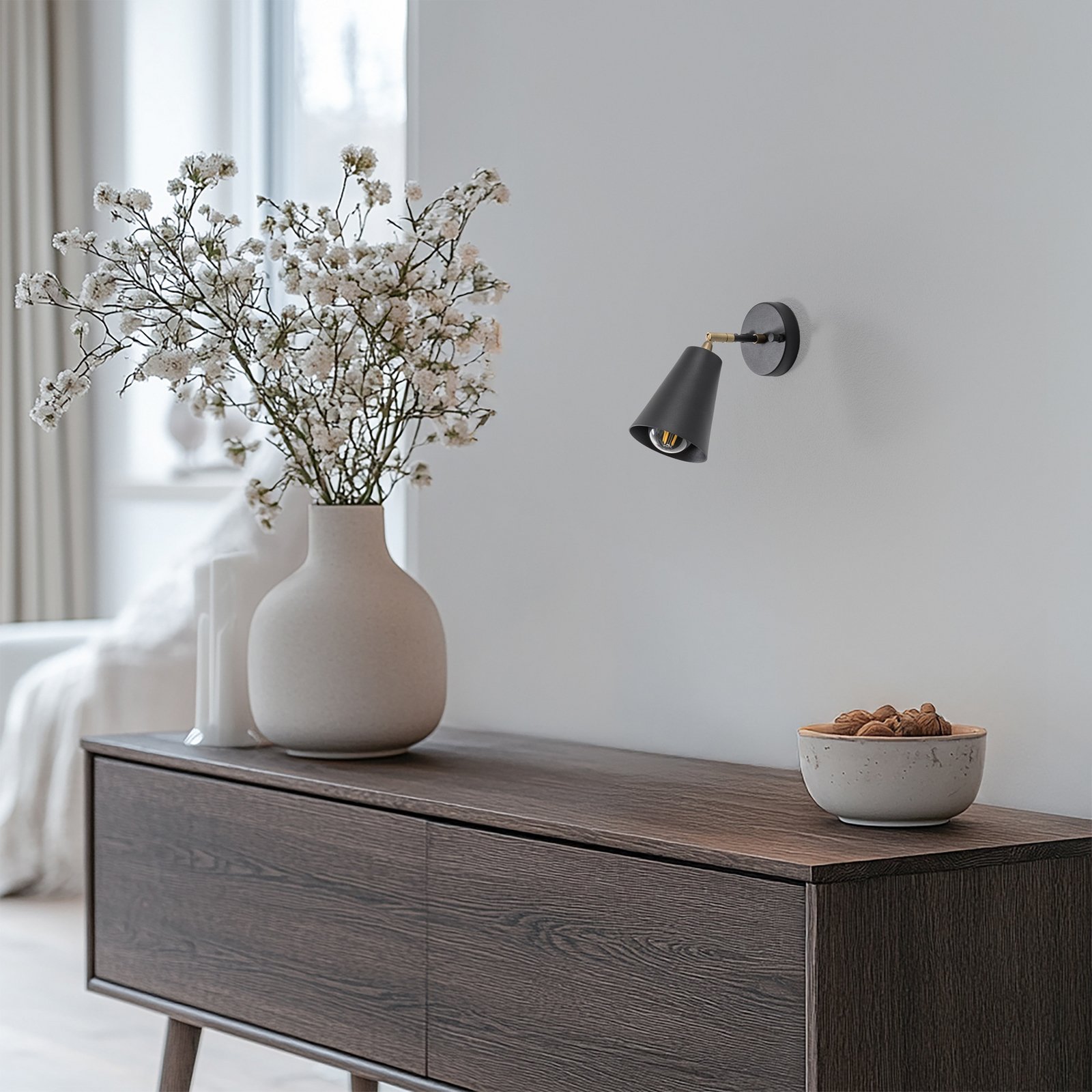 Zidna svjetiljka Evander, crno/zlatna, metalna, visina 21 cm, E27