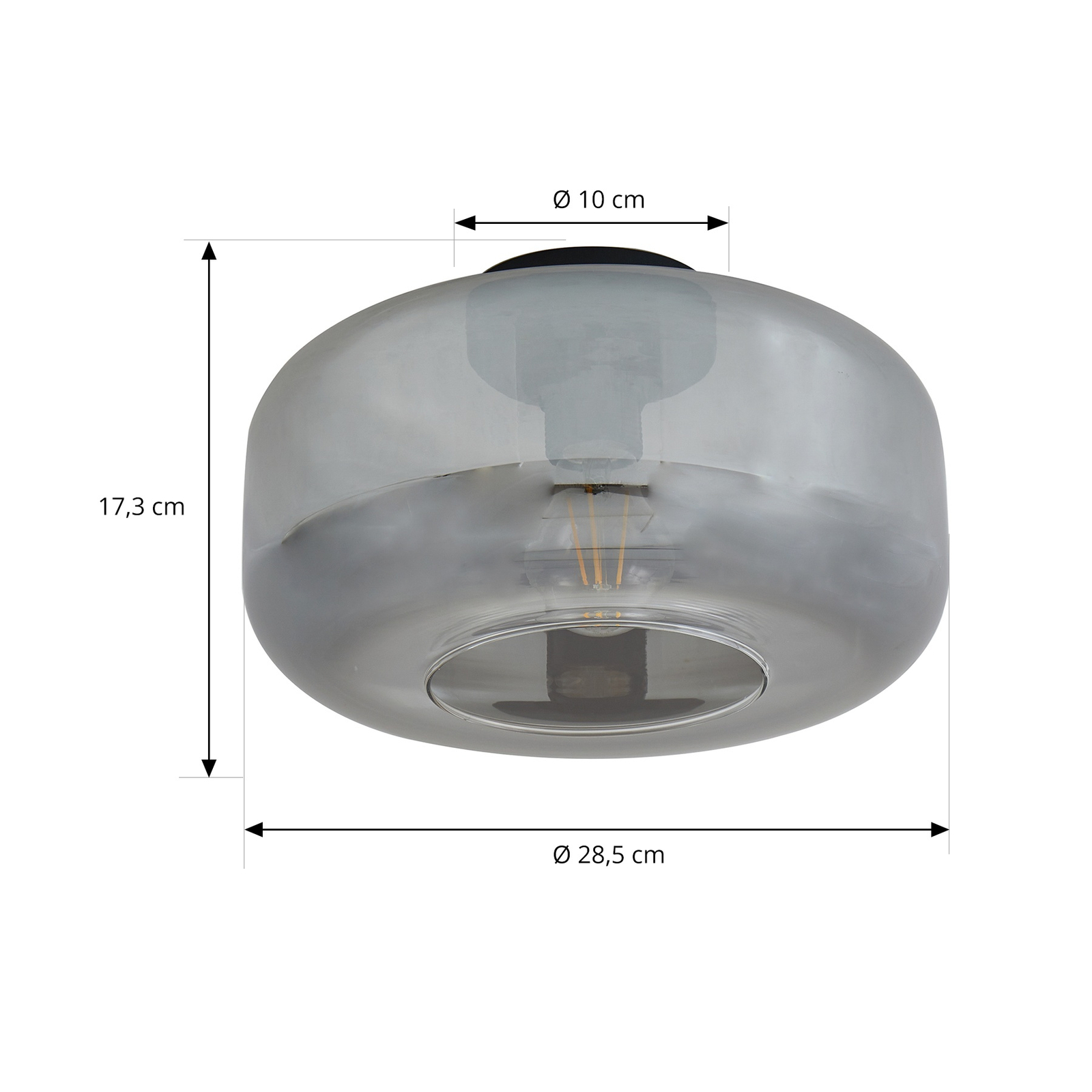 Lindby Hildur ceiling light, Ø 28.5 cm, smoky grey, glass