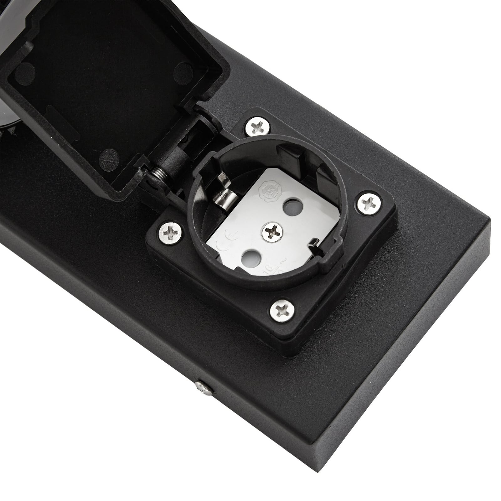 Lindby Enerio kültéri fali lámpa, fekete, csatlakozóaljzattal, GU10, IP44 Lindby Enerio kültéri fali lámpa, fekete, csatlakozóaljzattal, GU10, IP44