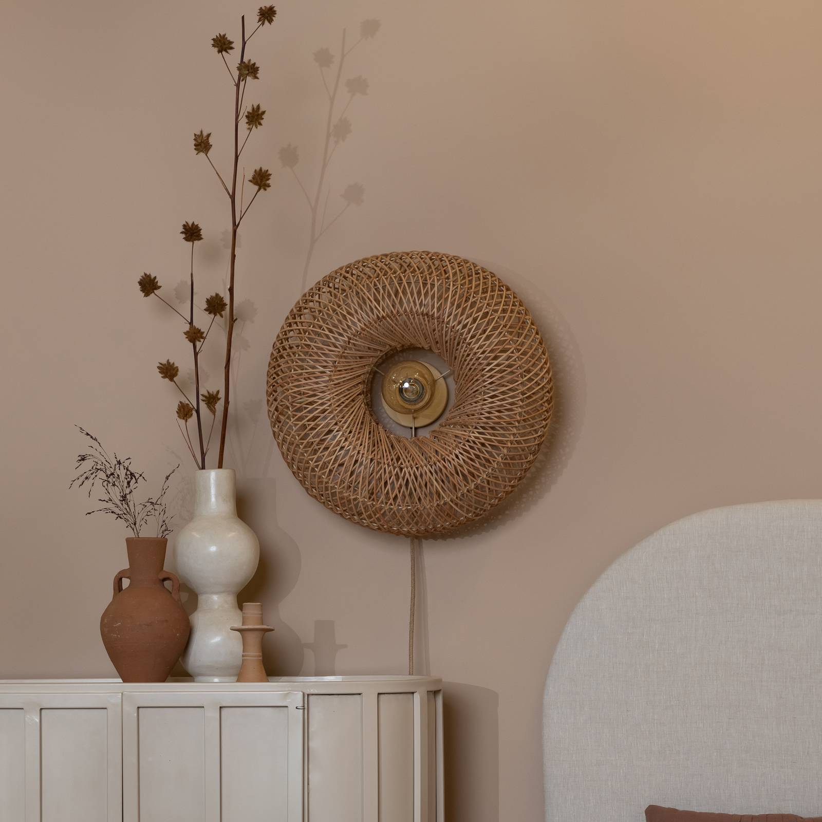 GOOD & MOJO Wandlampe Arizona, natur, Ø 50 cm Bambus Stecker günstig online kaufen