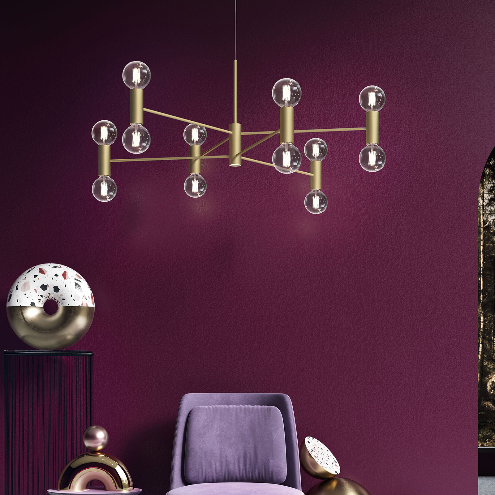 MODO LUCE Modo Luce Chandelier hanging 13-bulb 107 cm gold, for Living / Dining Room, metal, 42 W, energy efficiency: A++, H: 76 cm