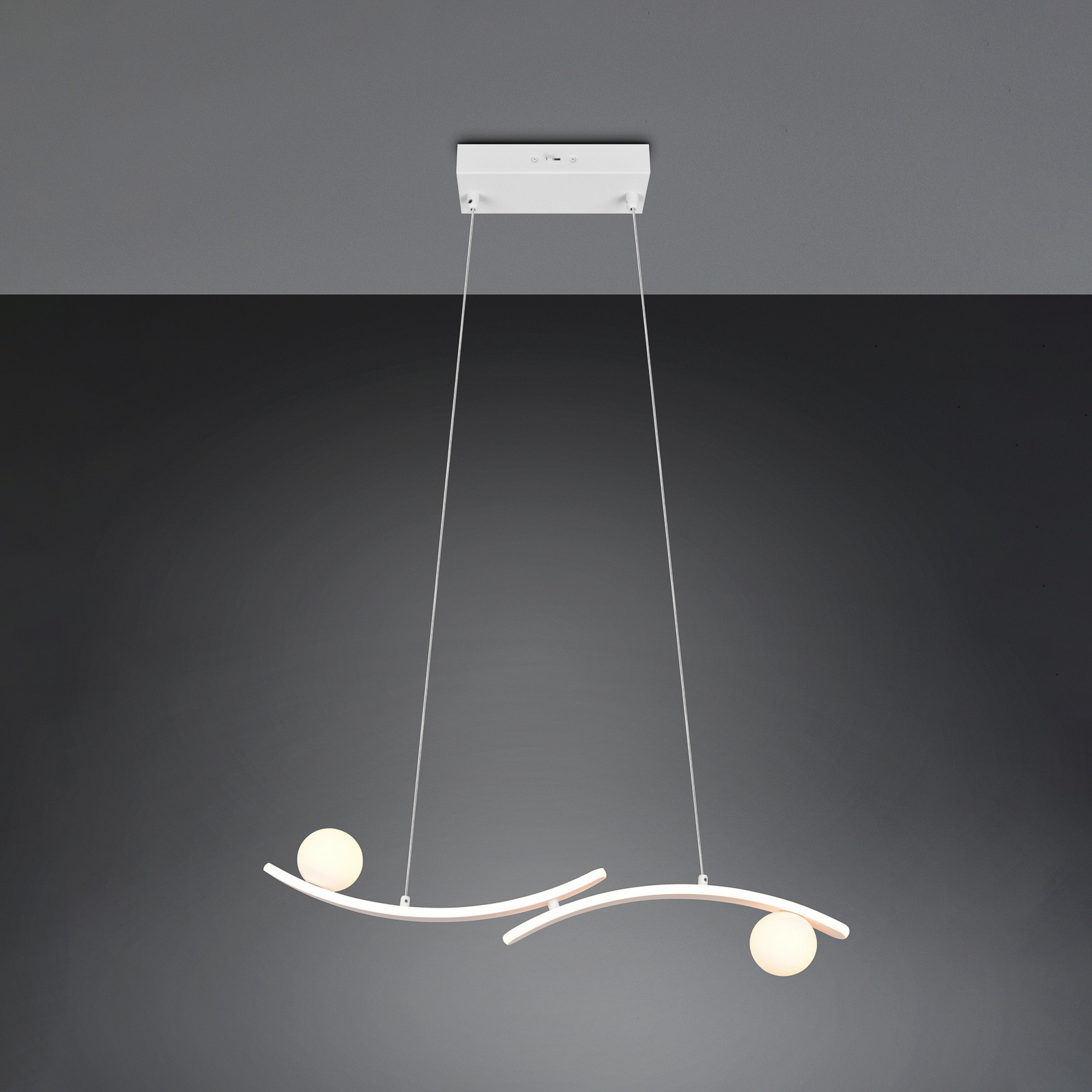 Lampă suspendată LED Napoli, alb mat, lungime 82 cm, metal, CCT