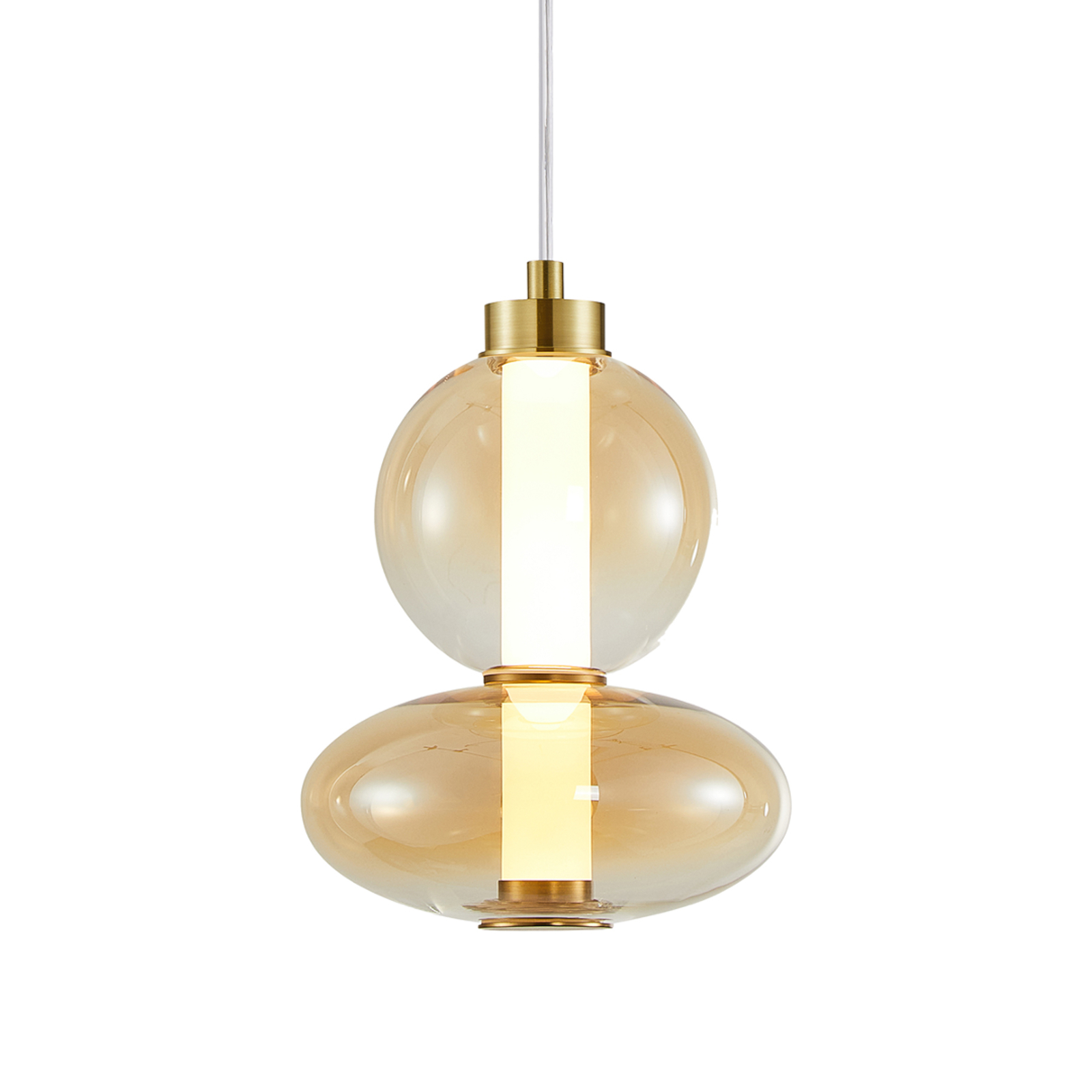 LED pendant light Daphne, amber-transparent glass, height 28 cm