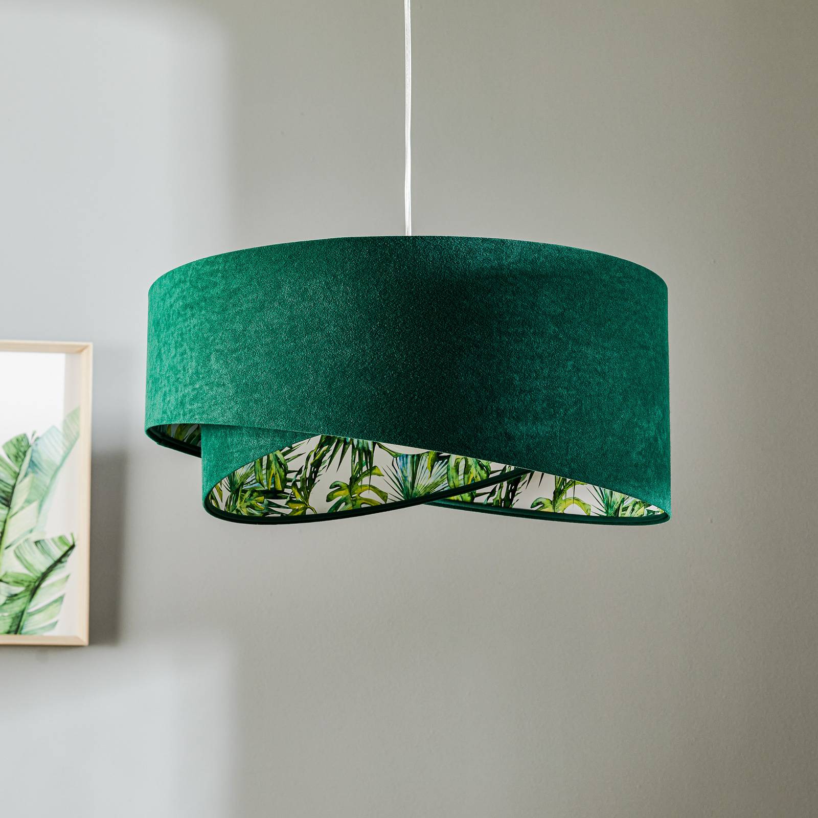 Image of Maco Design Lampada a sospensione Vivien, verde con stampa floreale all-over