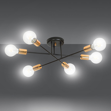 Taklampe Veken 6B i svart og kobber