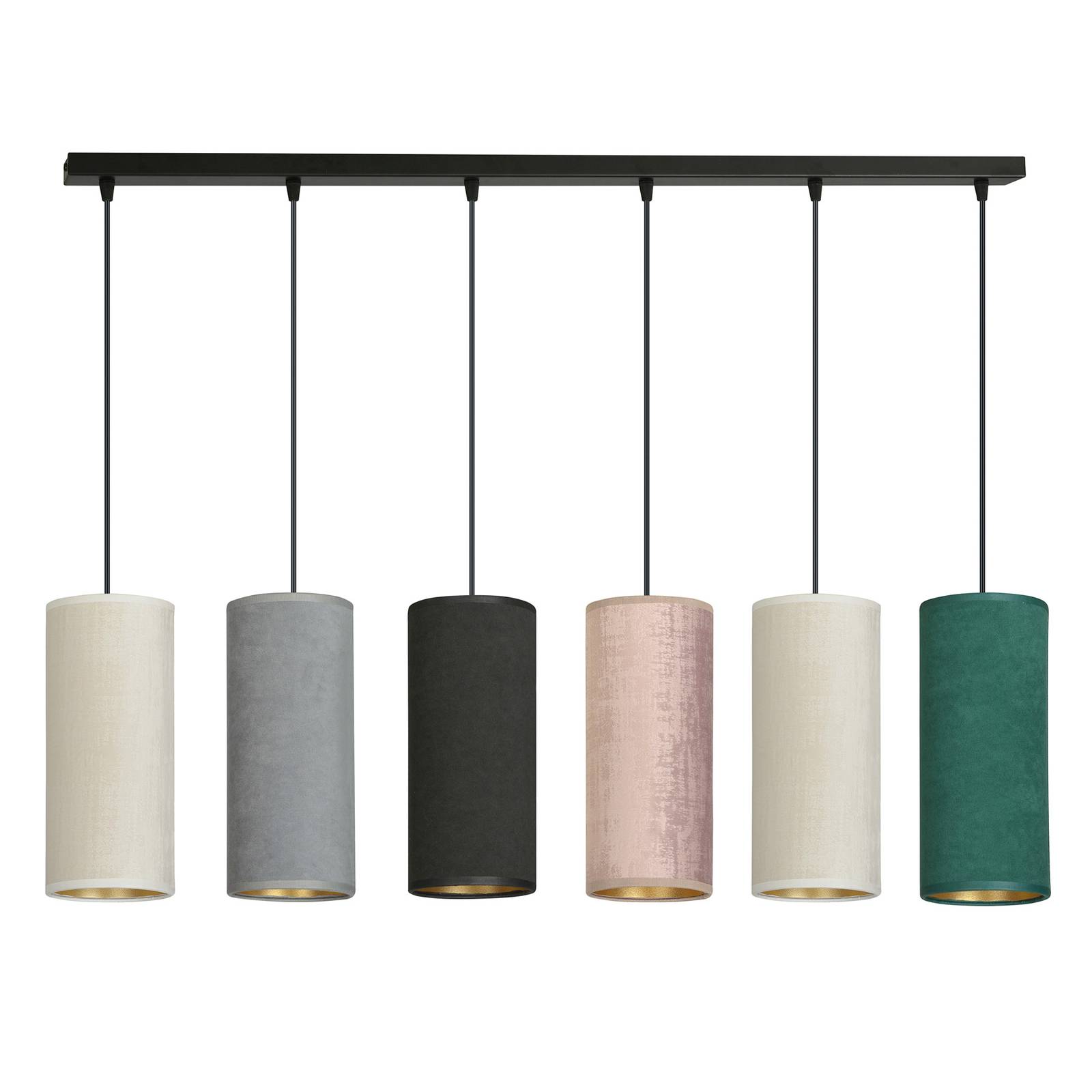 Suspension Joni 6 lampes noir-blanc-gris-rosé-vert