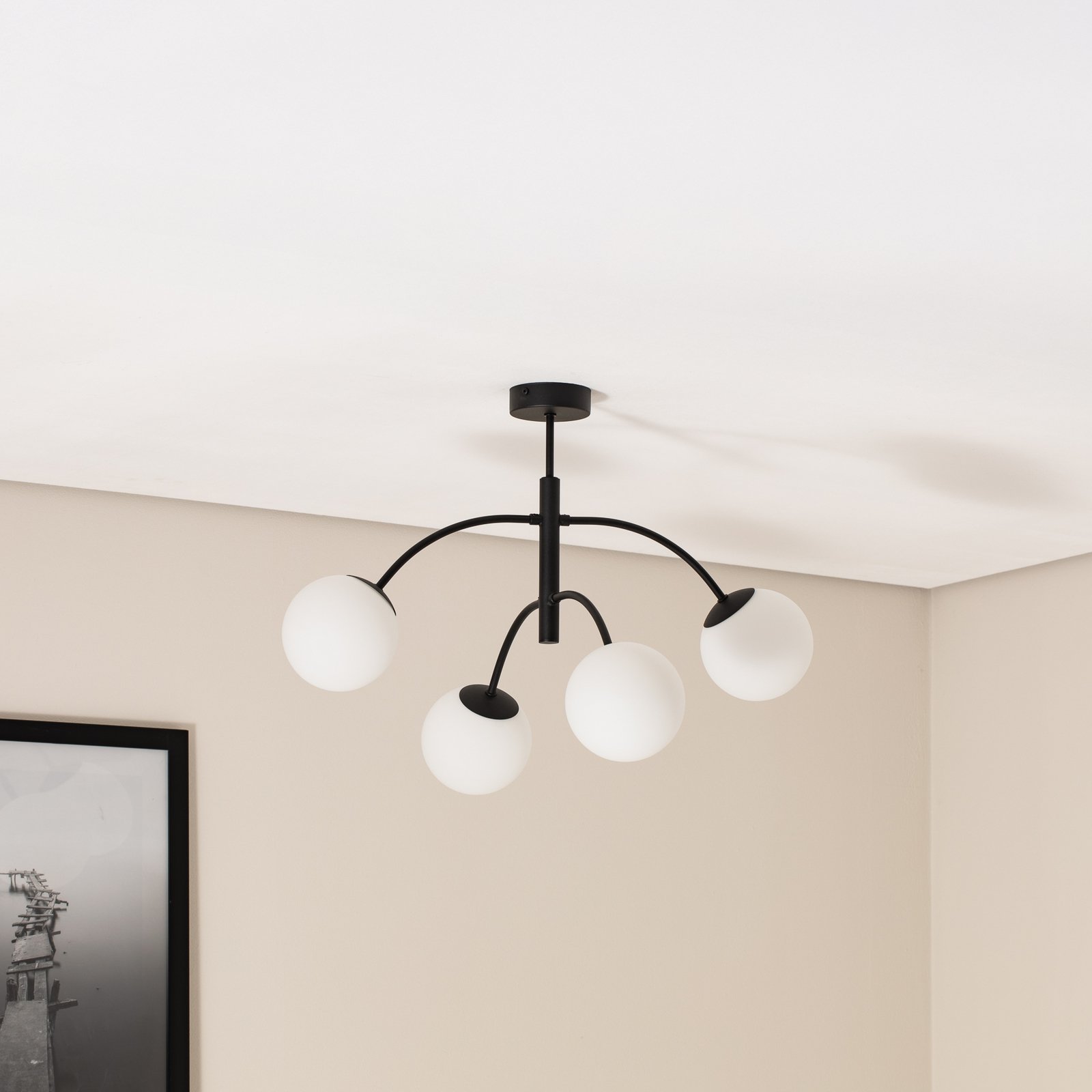 Euluna plafón Karda, negro, 4 luces