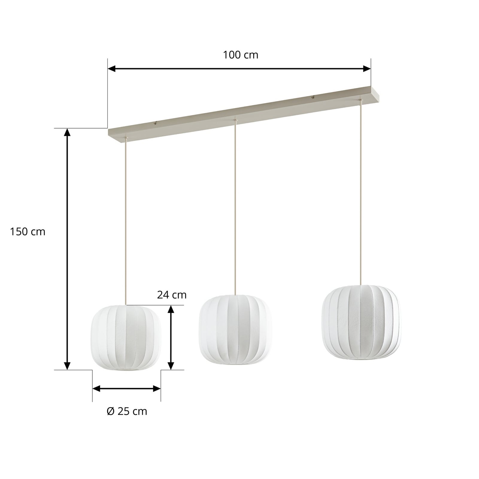 Lampada a sospensione Lucande Bridget, a 3 luci, 116 cm, bianca, tessuto Lampada a sospensione Lucande Bridget, a 3 luci, 116 cm, bianca, tessuto