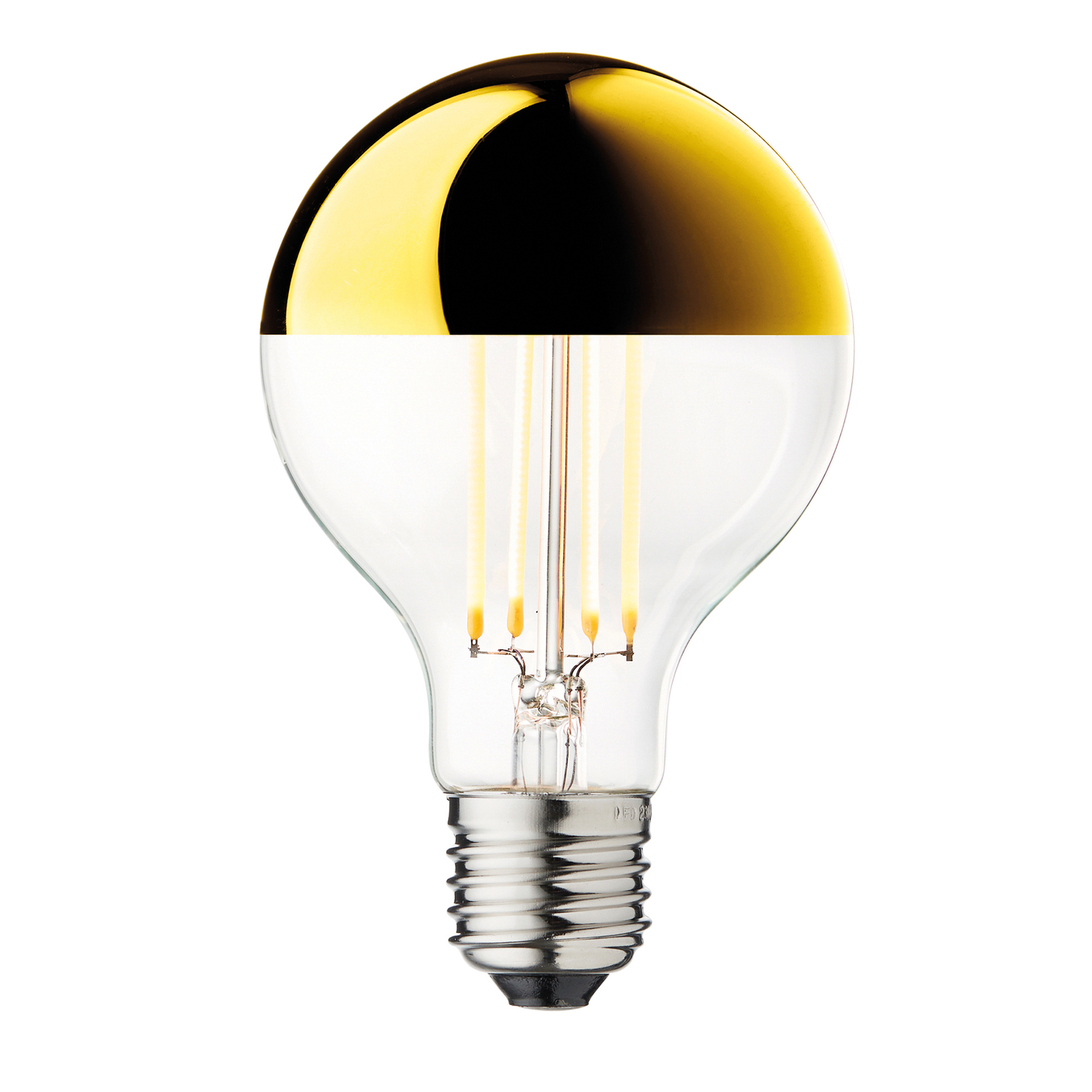Globe 80 half mirror LED bulb, gold, E27, 3.5 W, 2,700 K