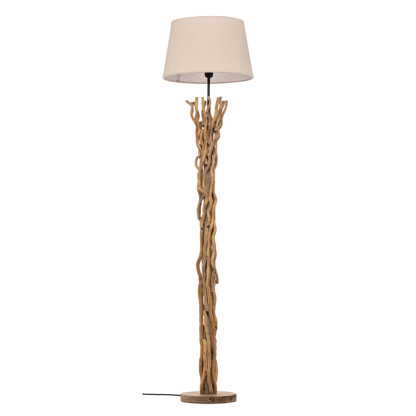 Stāvlampa Agar ar auduma abažūru un koka elementiem