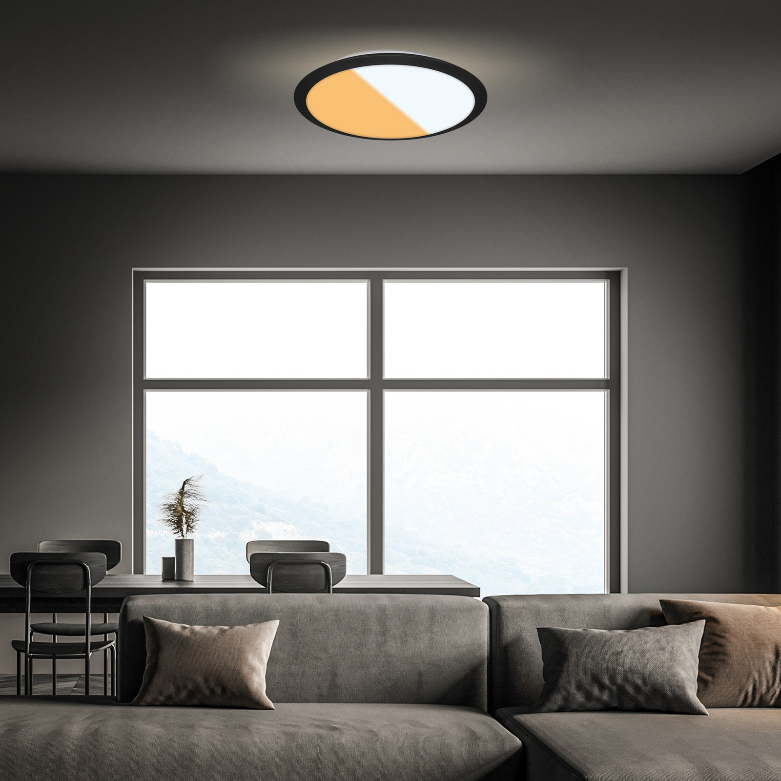 Briloner Plafonieră LED 3767015 comutator CCT IP44 negru - Baie - negru lemn deschis la culoare alb - Plastic