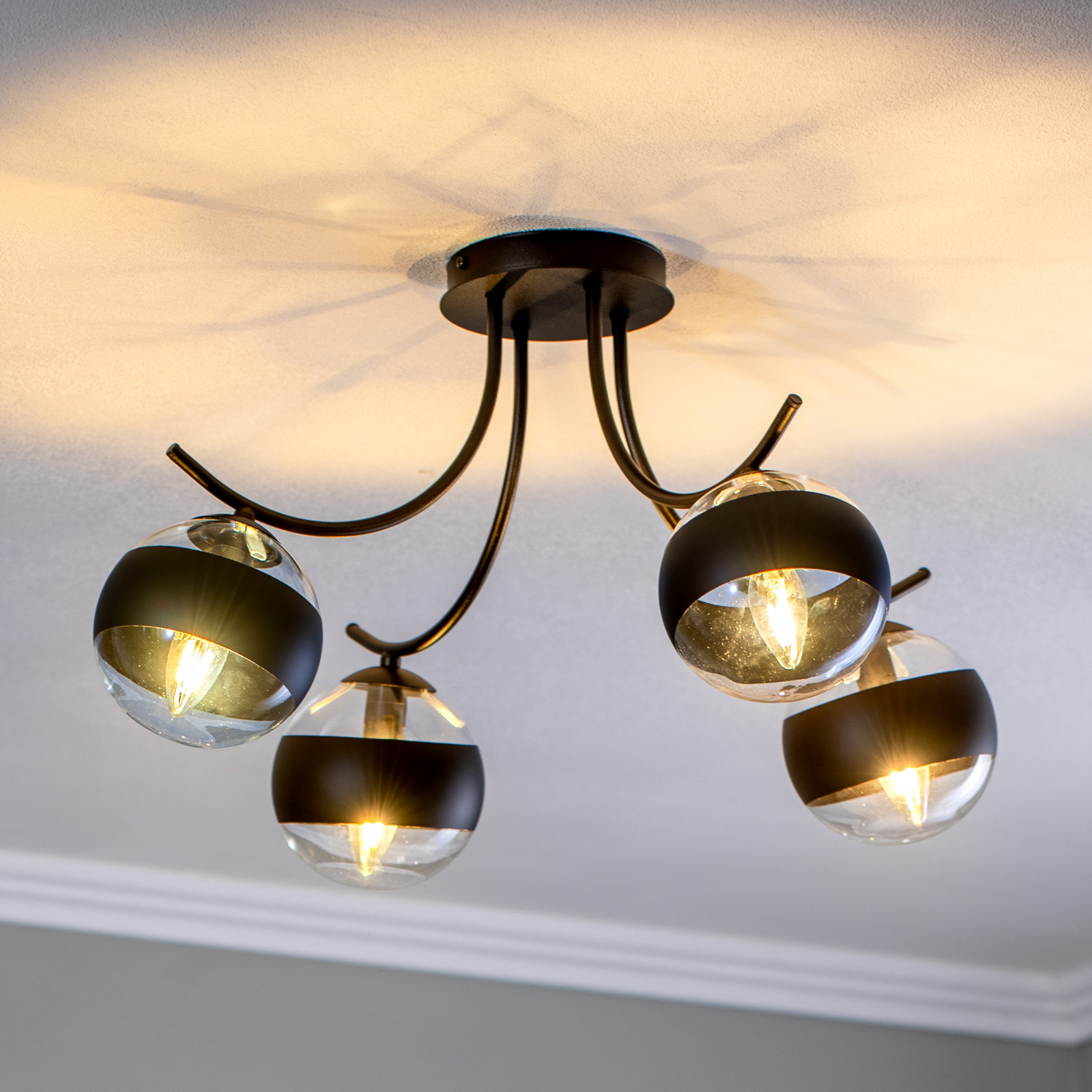 EMIBIG LIGHTING Plafonieră Boston negru/transparent 4 becuri - Camera de zi / sufragerie - Modern - negru transparent - Metal