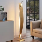 Lucande Candeeiro de pé LED Marija, dourado, regulável, 140 cm