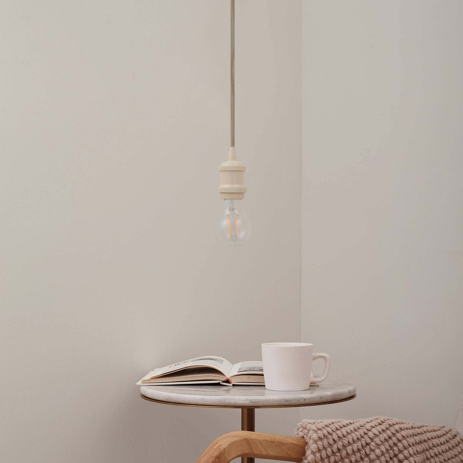Lampa wisząca Lindby Hattie, beżowa, Ø 5 cm, metal E27
