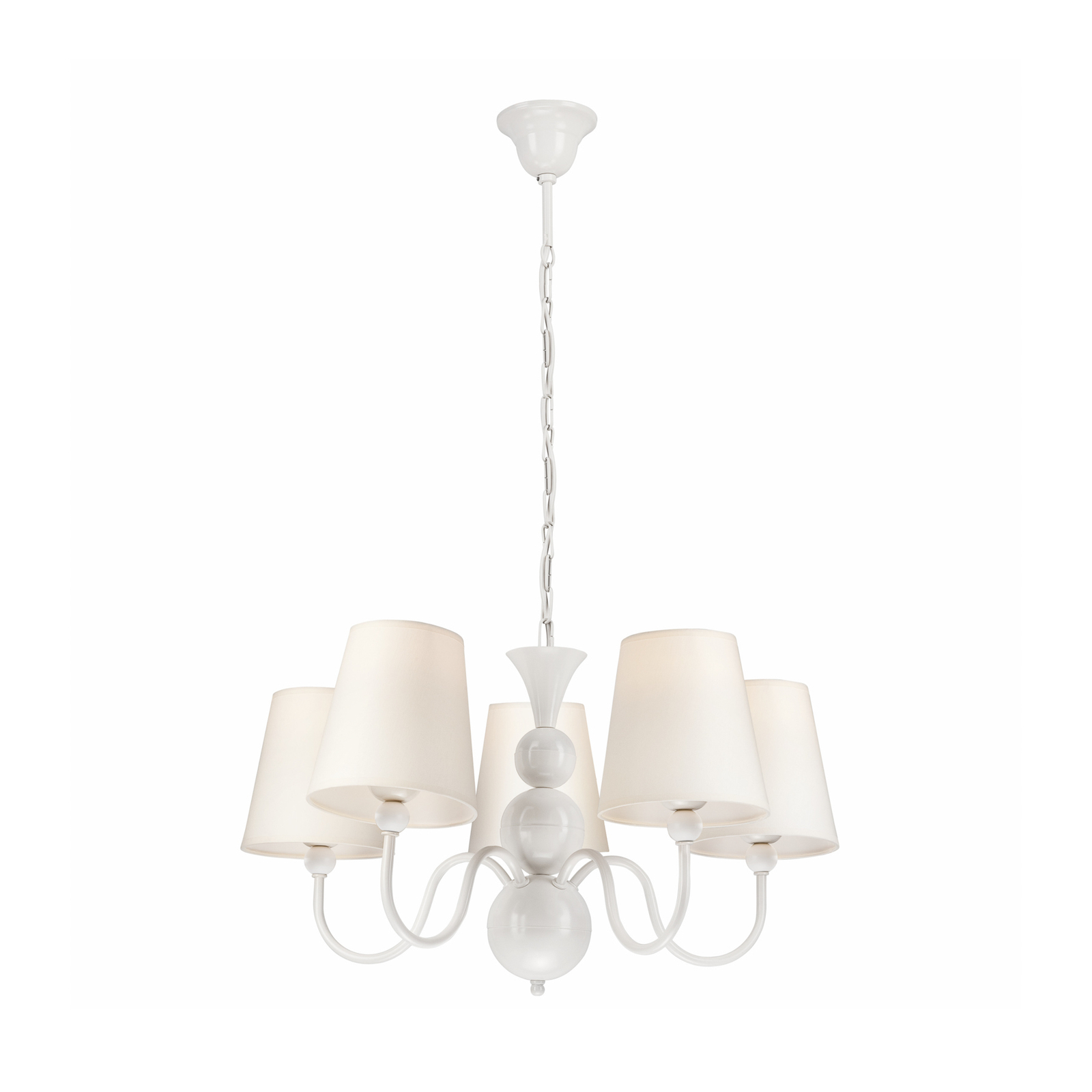 Mary chandelier with five lampshades, white