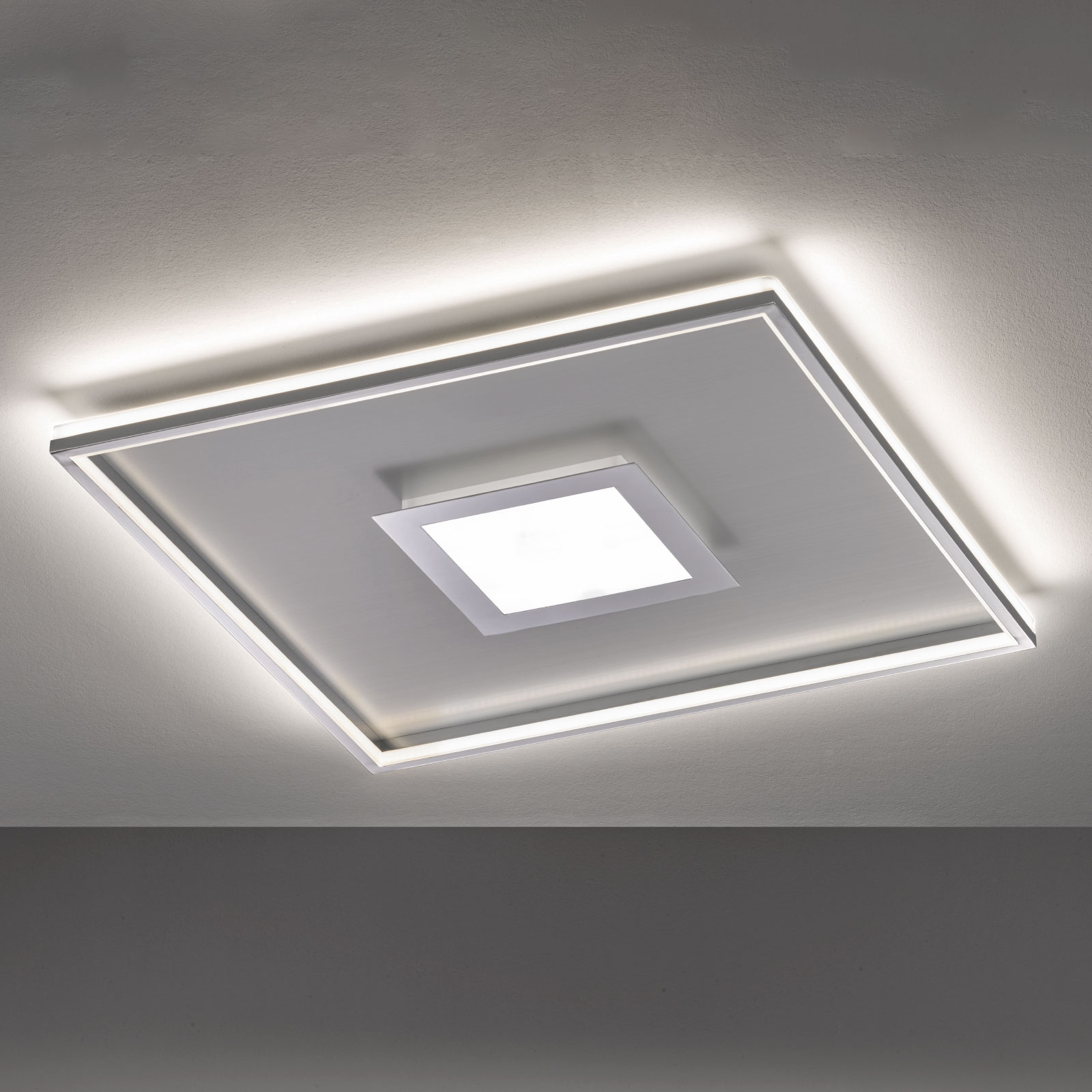 Fischer & Honsel LED ceiling light Zoe square, chrome 80x80cm, for Living / Dining Room, metal, 50 W, energy efficiency: A+, L: 80 cm, W: 80 cm, H: 8 cm