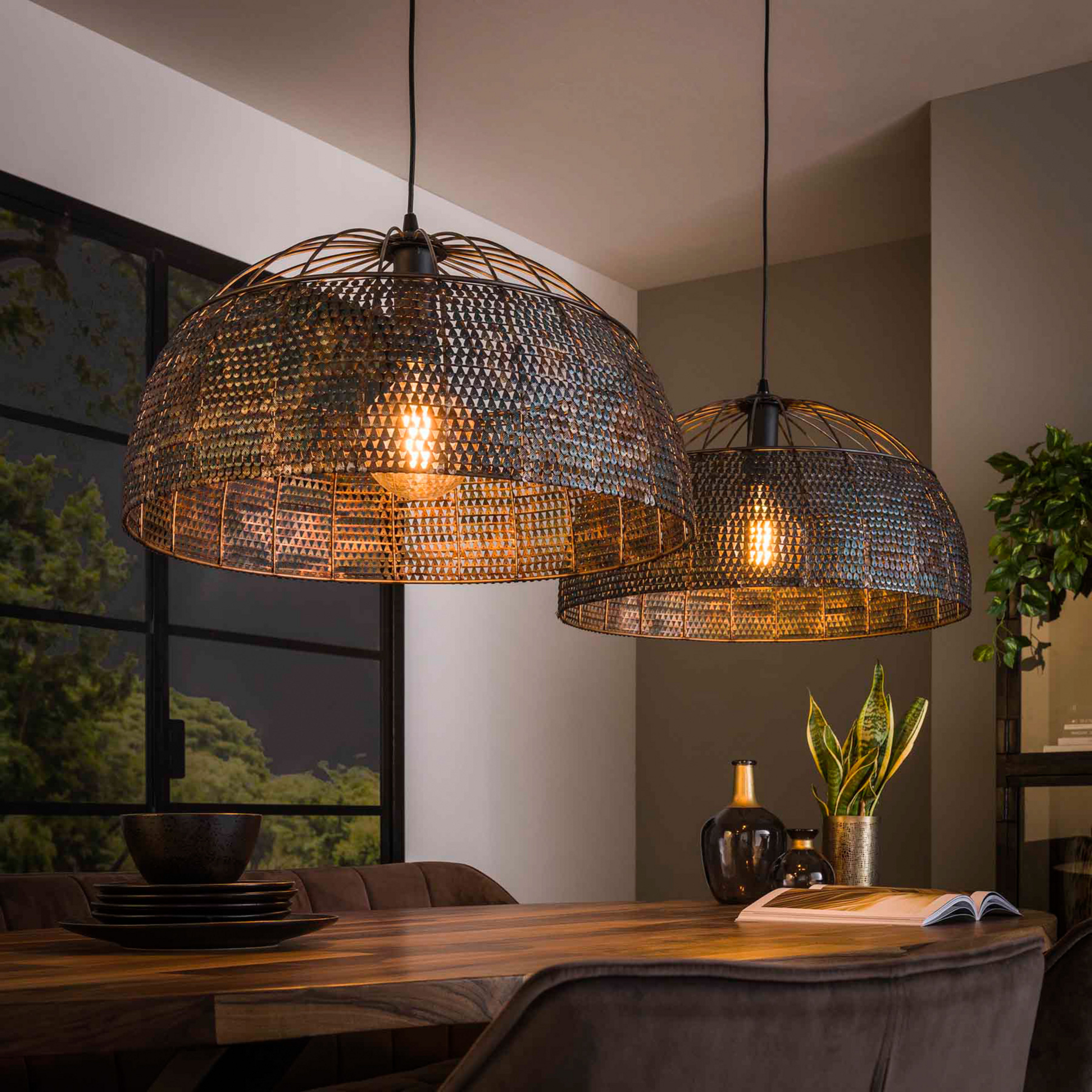 Suspension Setengah 2 lampes abat-jour champignon