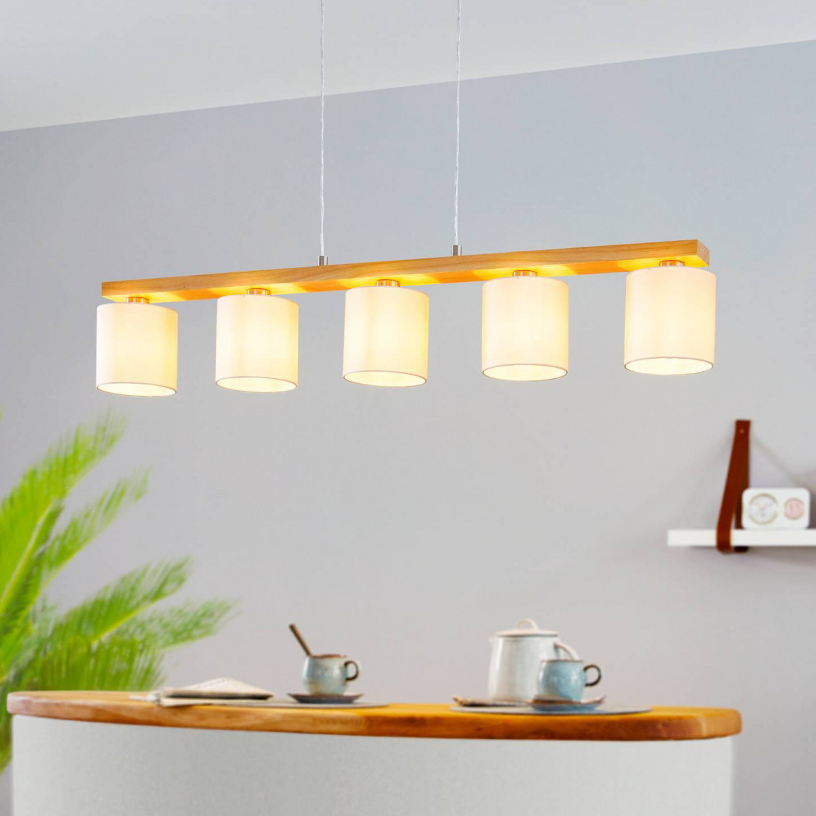 EGLO Castralvo lampă suspendată lungime 115 cm lemn/alb 5 lumini material - Camera de zi / sufragerie - modern - alb lemn deschis - Țesătură / Textil
