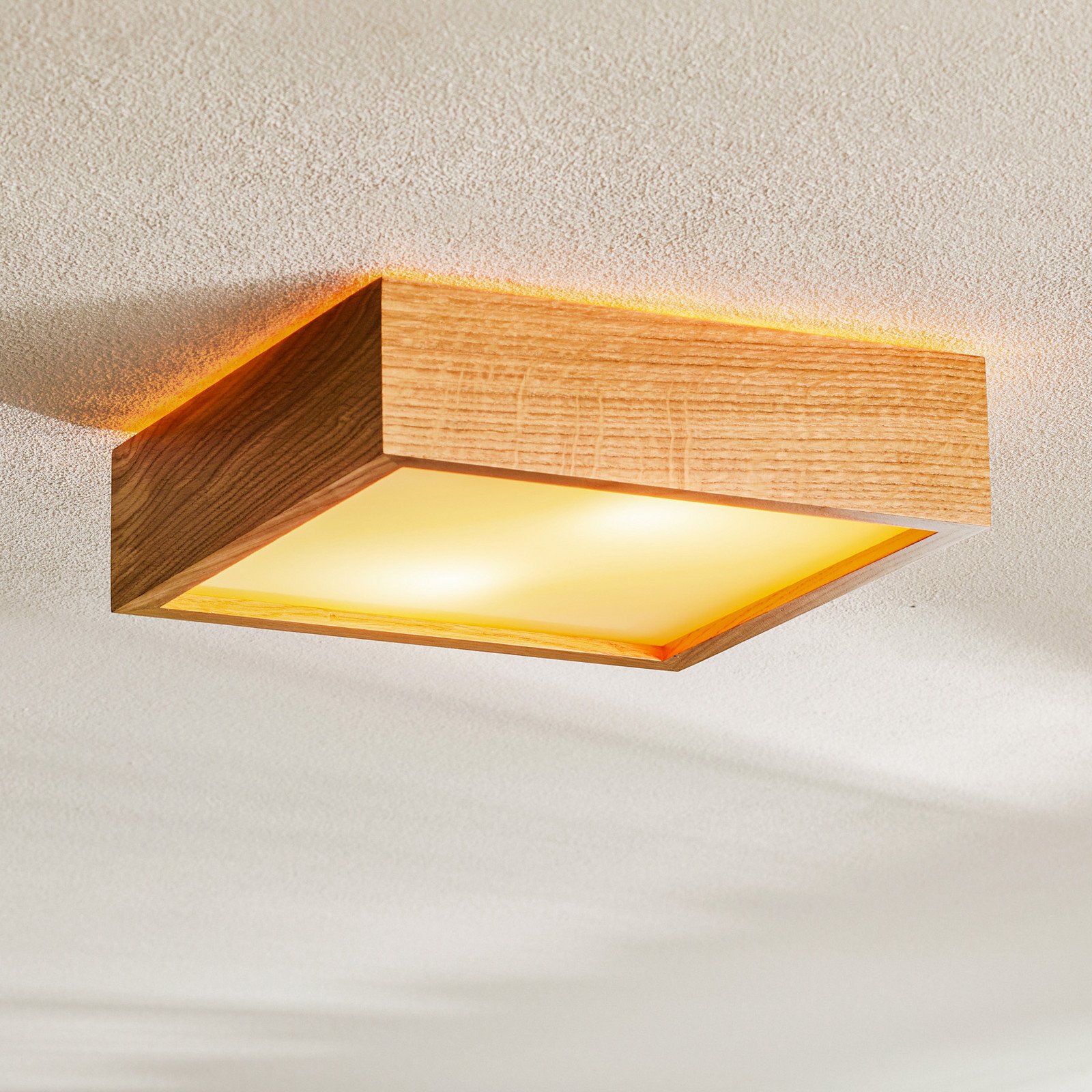 TEMAR LIGHTING Plafonieră Quatro DR cu ramă de lemn 305cm - Camera de zi / sufragerie - modern - lemn deschis la culoare alb - Sticlă