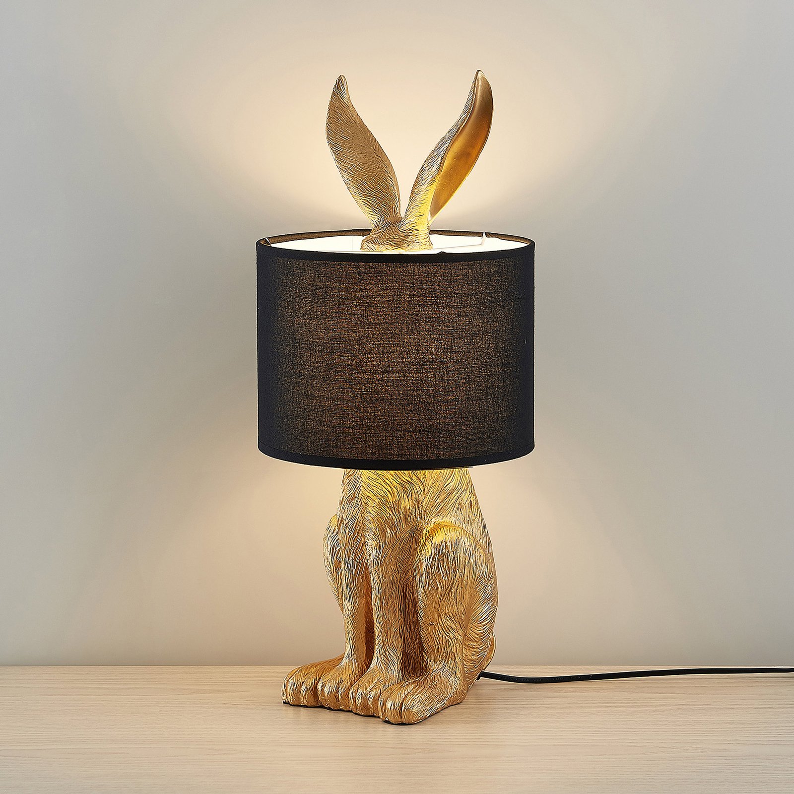 Lindby Lorentina tygbordslampa, kanin, guld