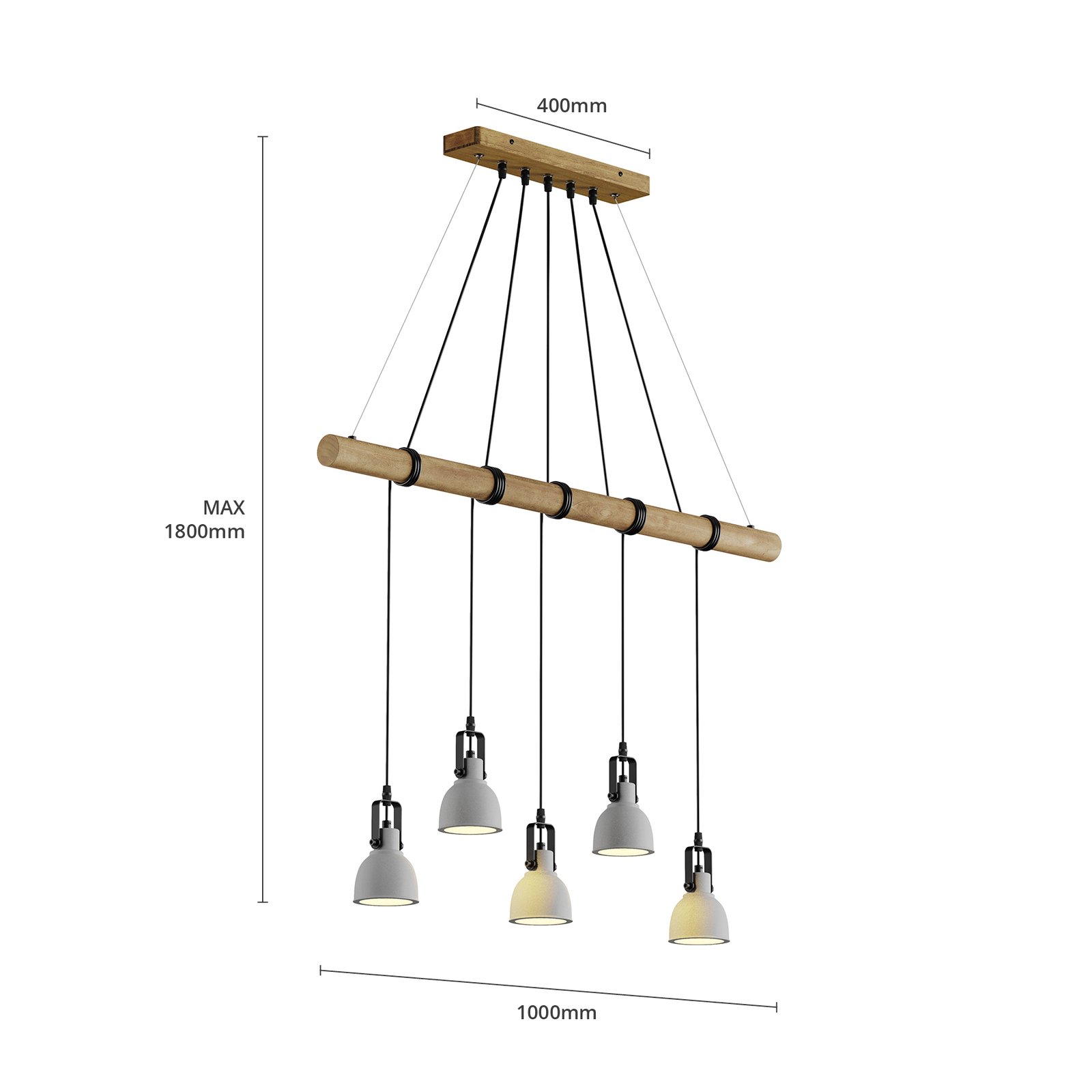 Lindby Mitis LED hanging light, concrete and wood