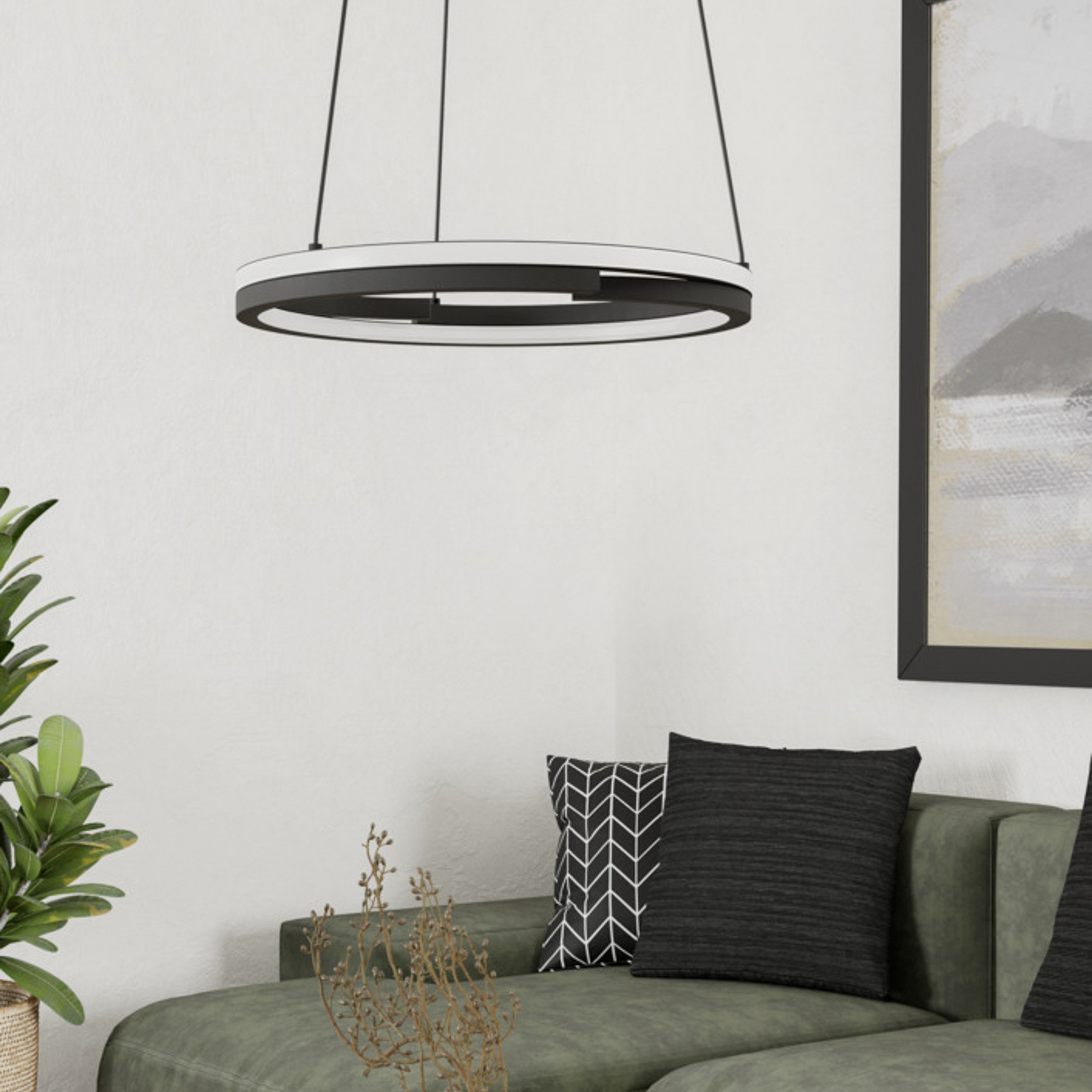 EGLO LED hanglamp MEZZOMONTE, zwart, Ø 48 cm, CCT