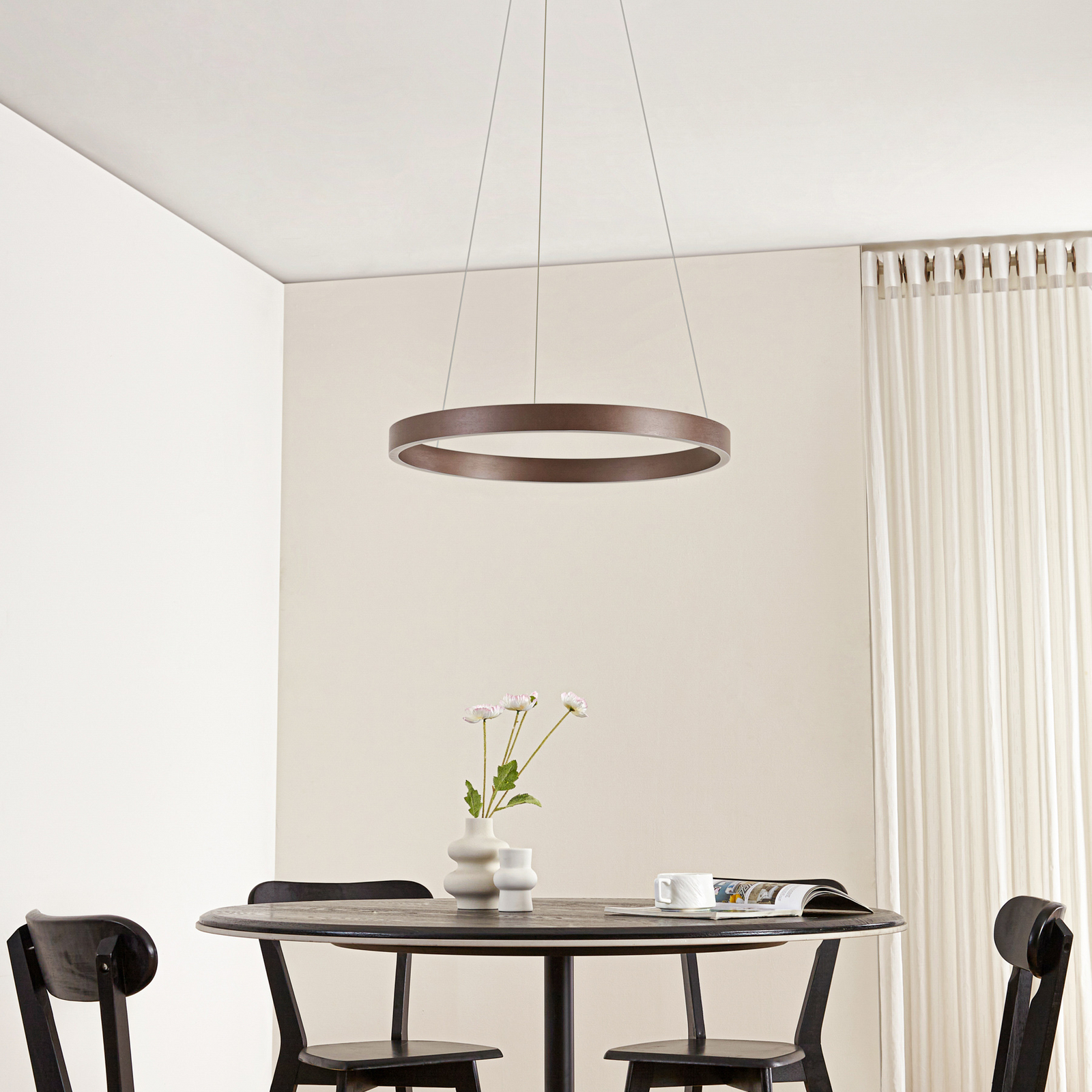 Lucande LED Pendant lamp Yonam, coffee, Ø 60cm