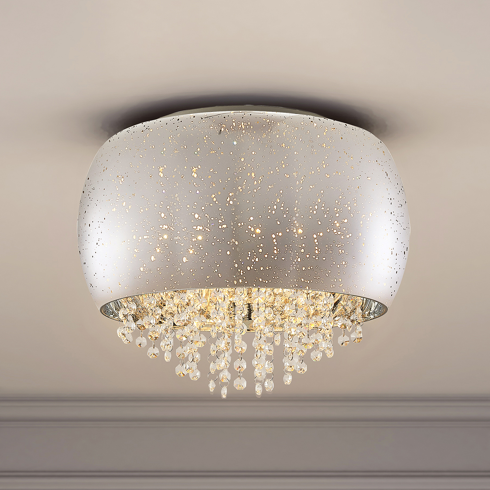 Lucande Elinara crystal ceiling lamp 5-bulb chrome