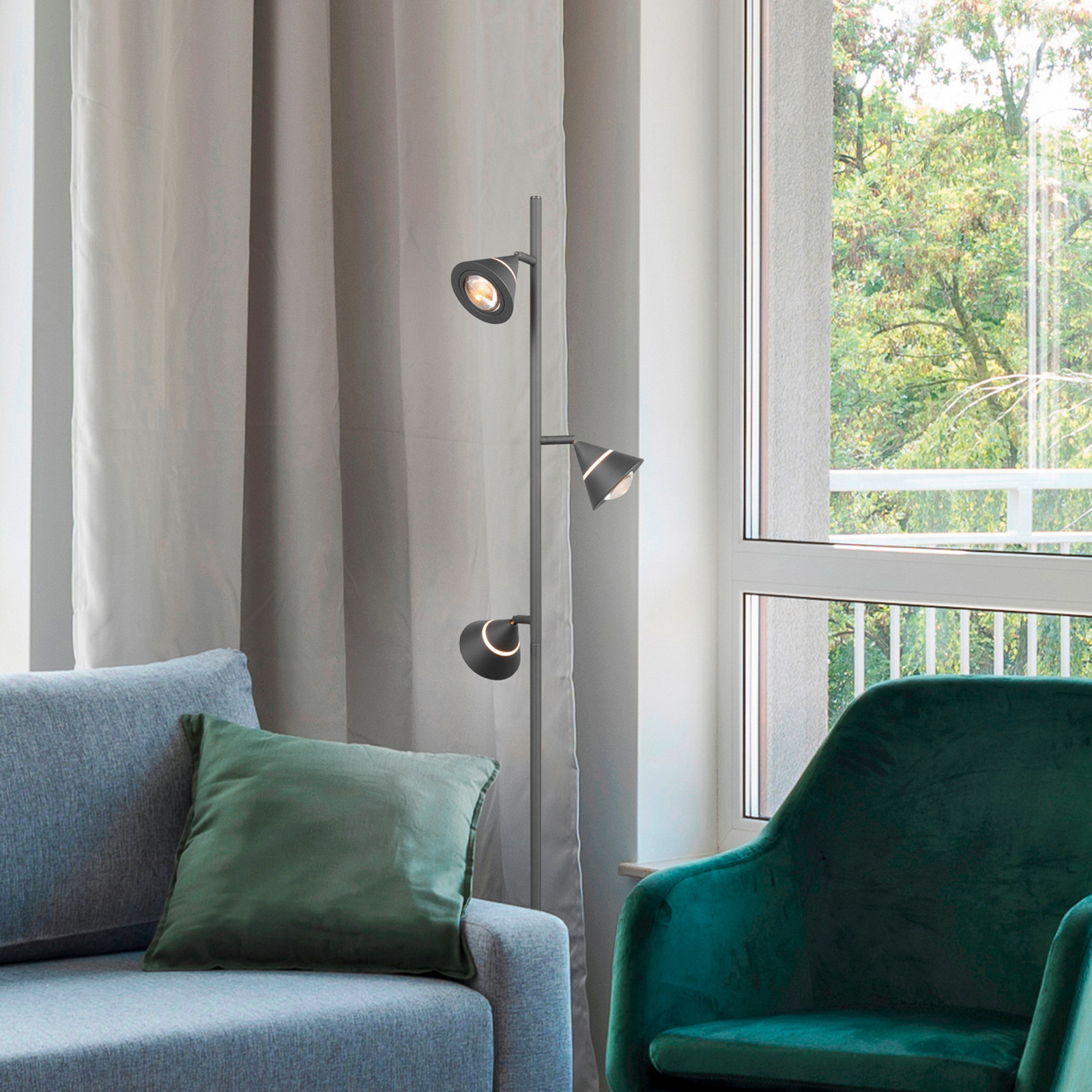 Trio Lighting lampadar LED Romeo înălțime 150 cm negru metal 3 becuri. - Camera de zi / sufragerie - Modern