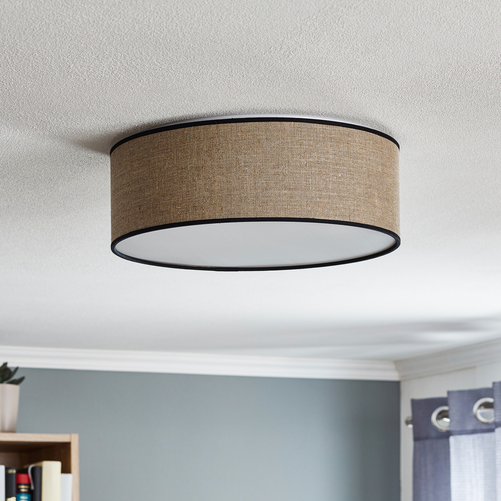 Tubo ceiling lamp, textile shade, beige, Ø 38cm