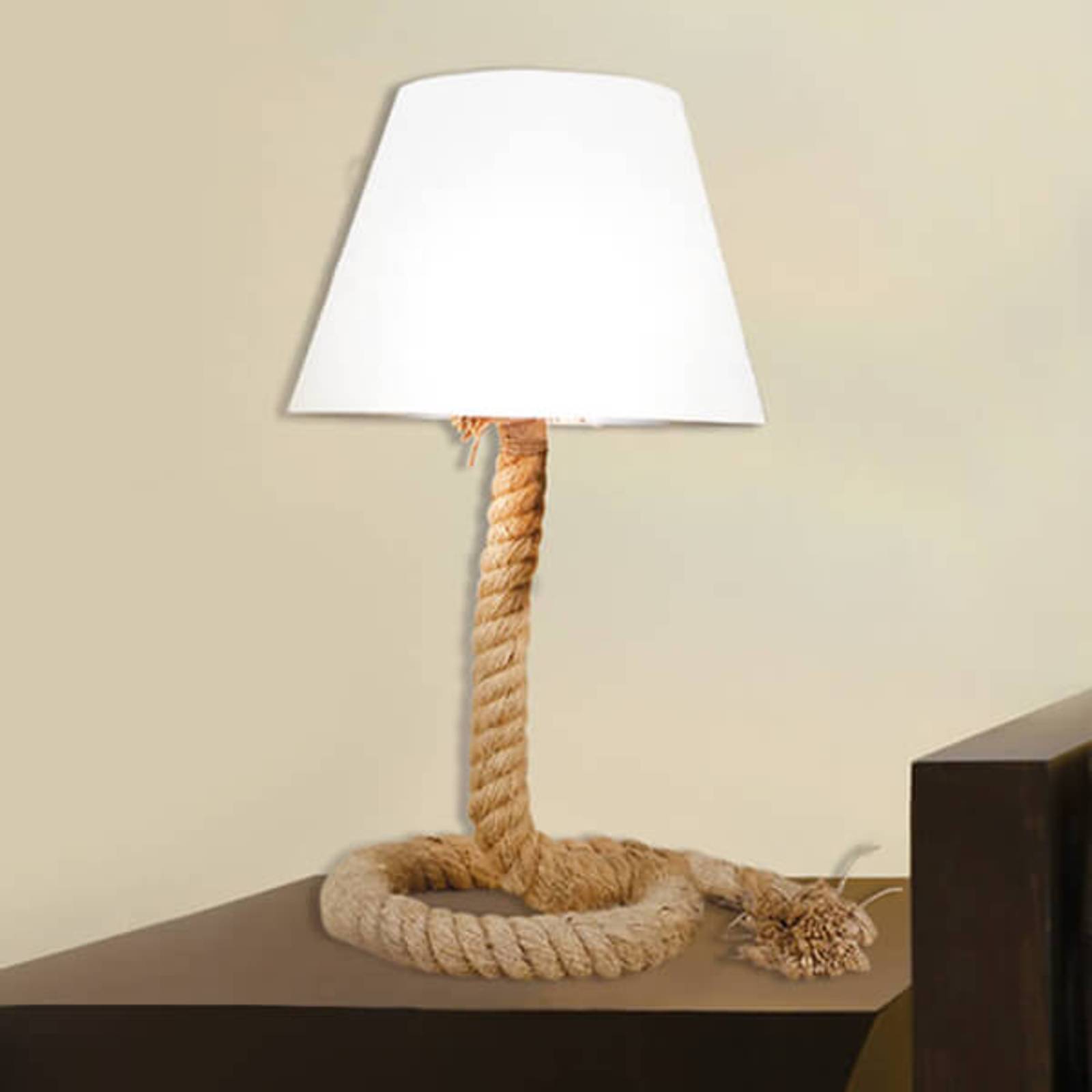 Levně Rope - textilní stolní lampa se základnou z lana