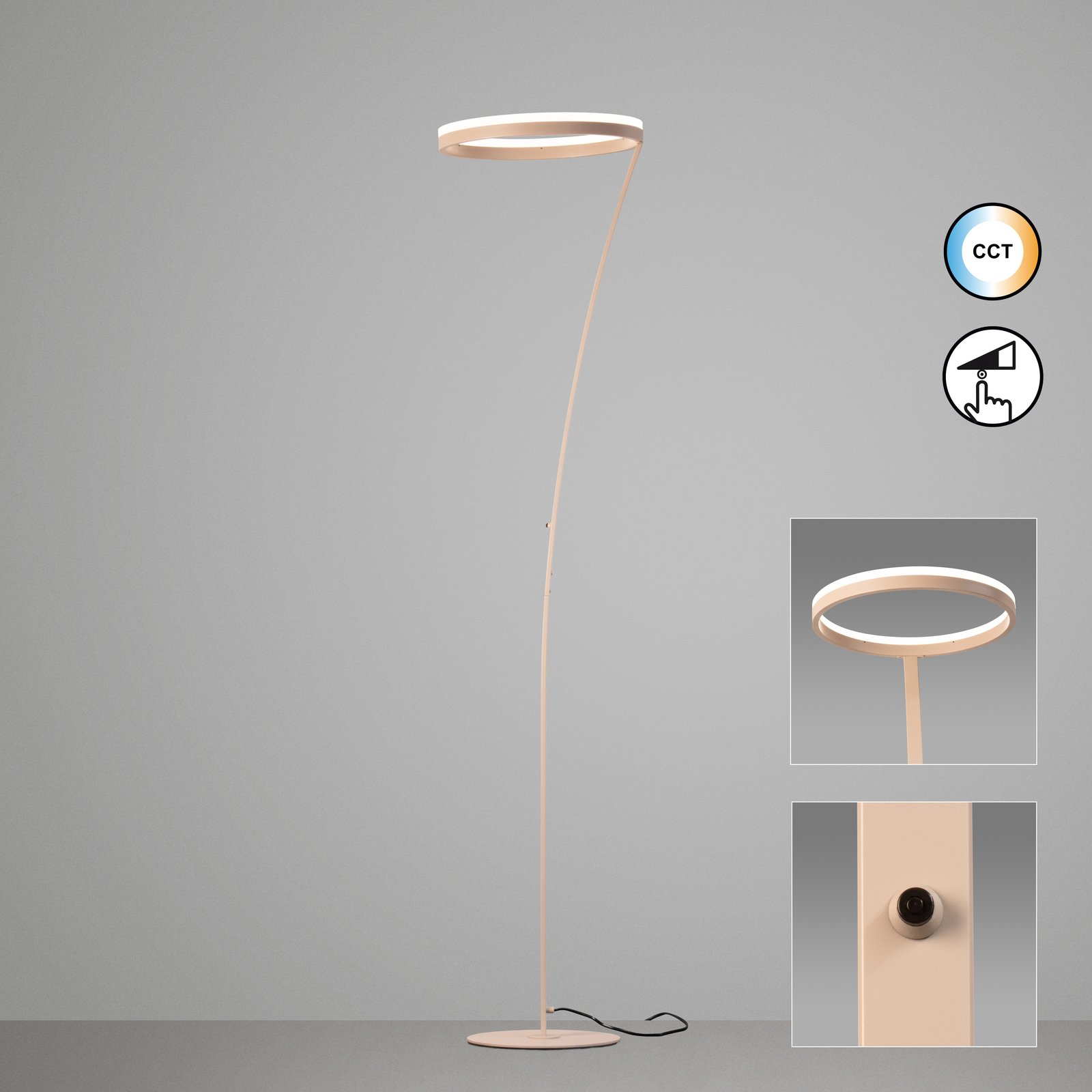 LED-Stehlampe Sirko, sandfarben, Höhe 177 cm, Metall, CCT