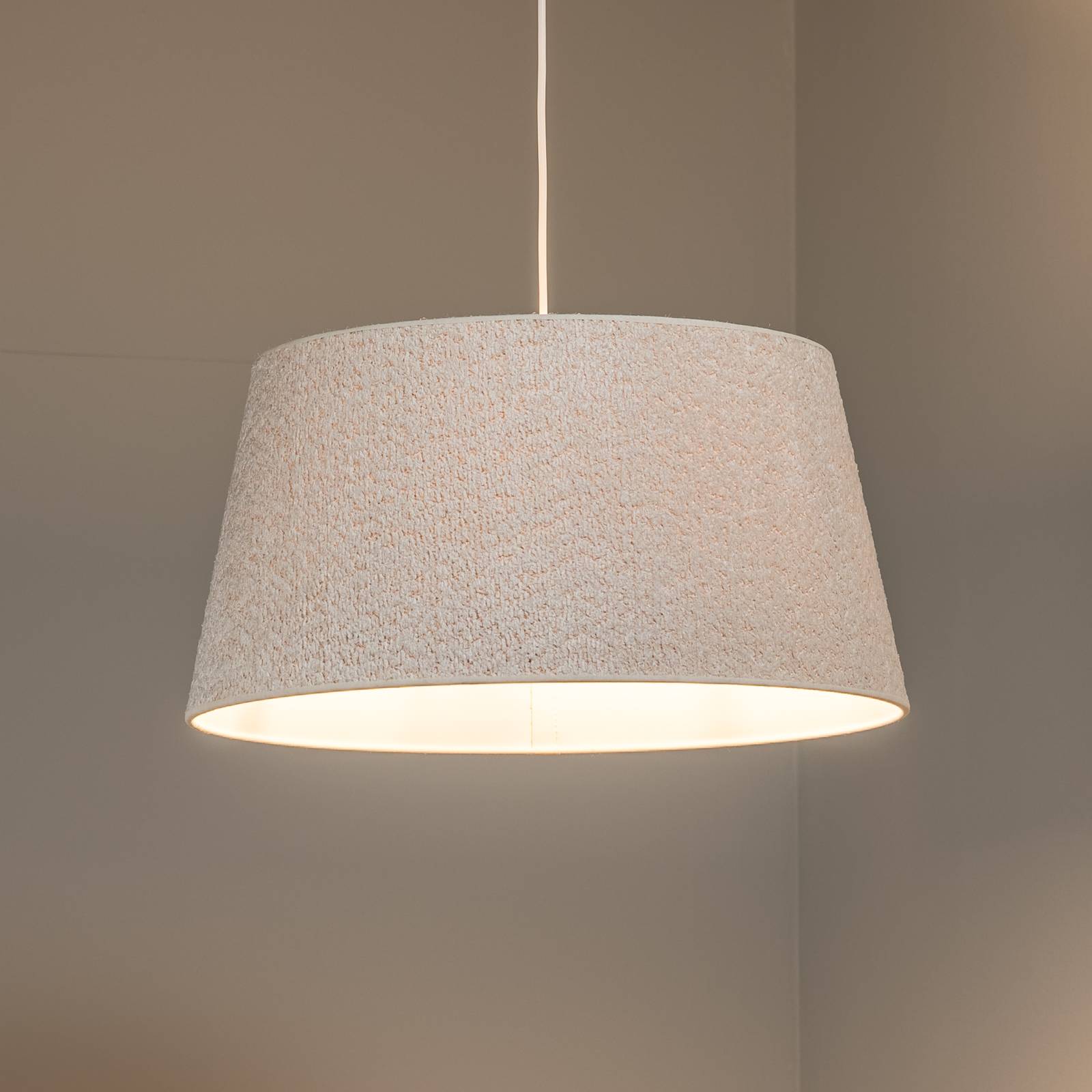 Lampa wisząca Euluna Boucle, tekstylna ecru, Ø 50 cm, 1-punktowa